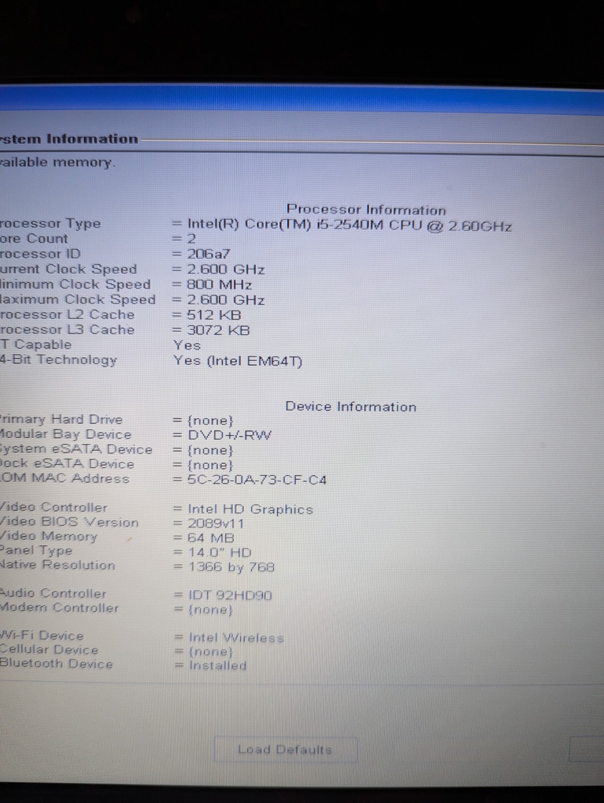 Dell Latitude E-6420 i-5-2nd Gen, 4GB Ram, DvD R/W, No HDD Pls Read Description.