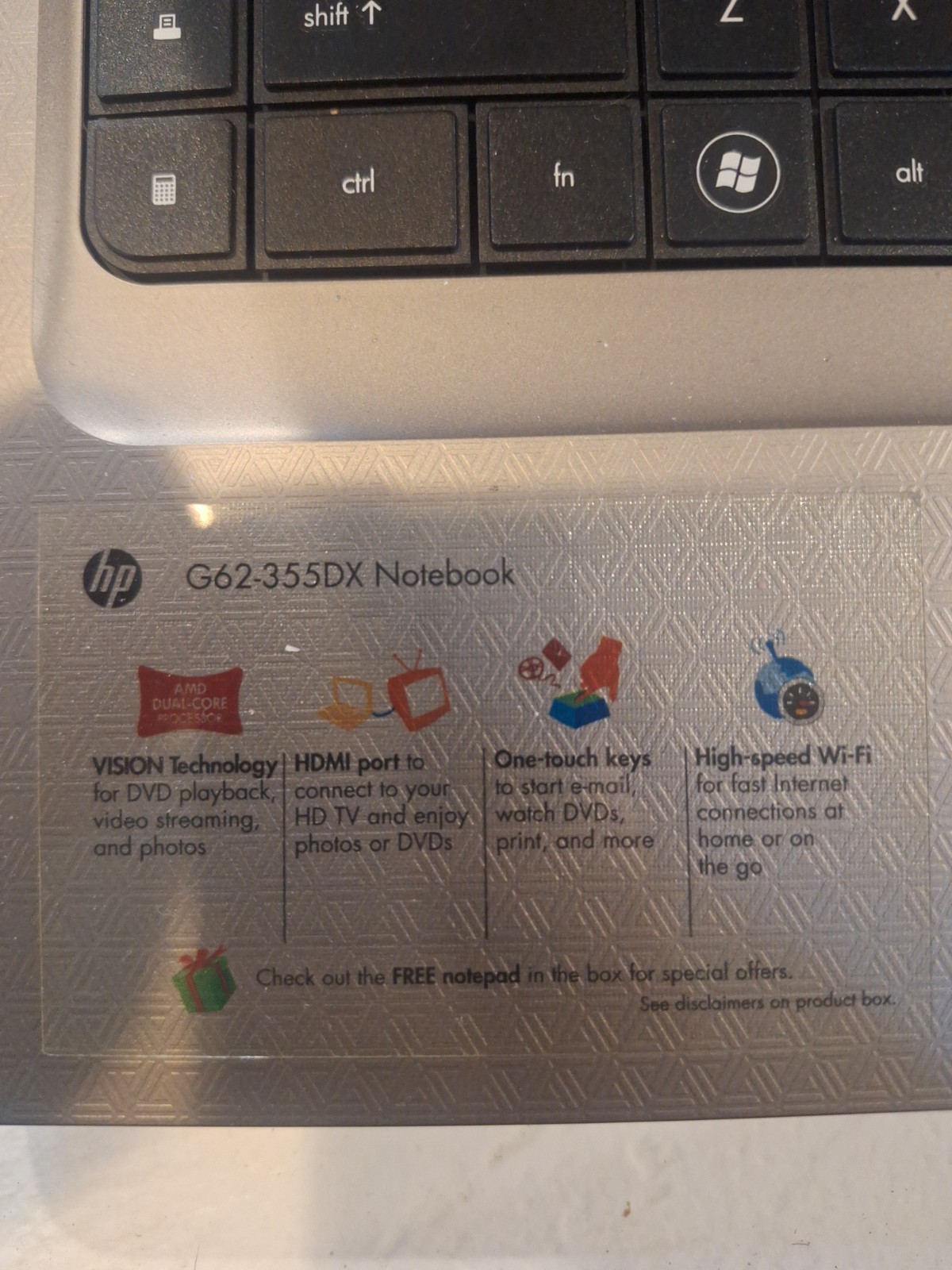 HP Notebook G62-355DX Laptop No HDD Read Desc