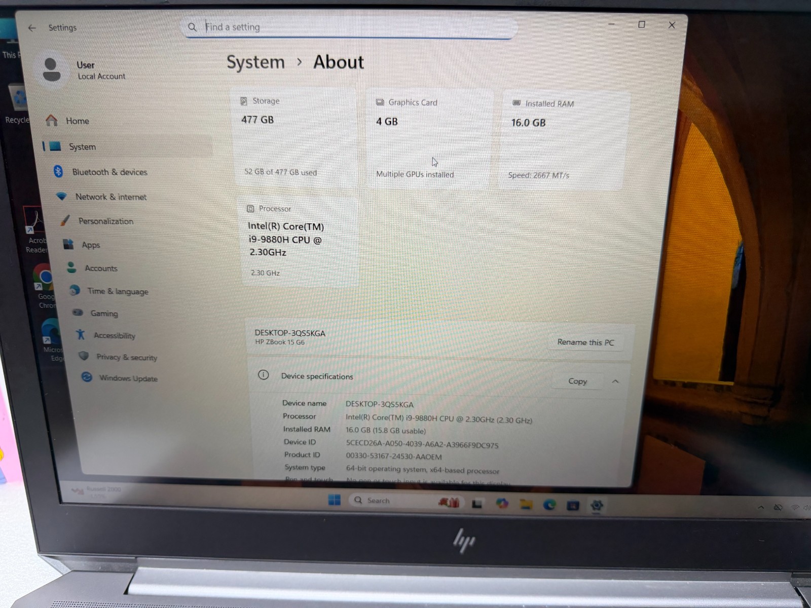 HP ZBook 15 G6 Gray i9-9880H 2.30GHz 16GB 512B SSD NVIDIA Quadro T2000