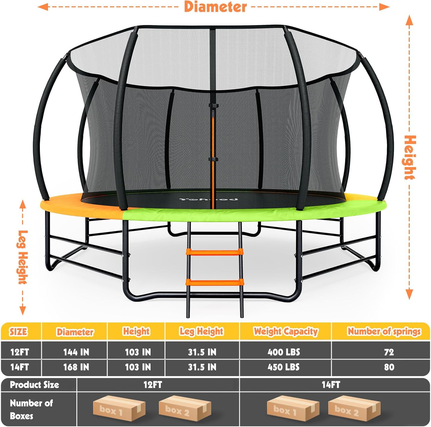 Trampoline Outdoor 12FT 14FT, Recreational Trampolines with Enclosure Net and La