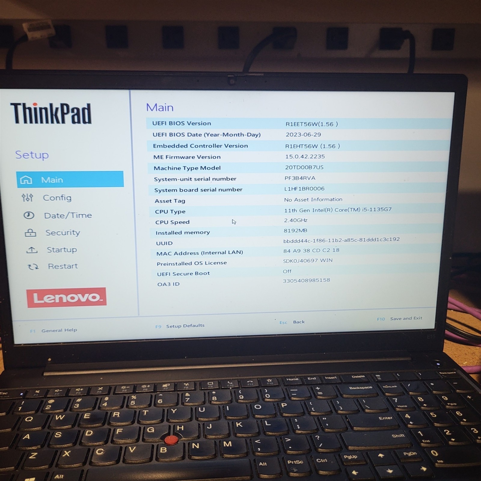 Stuck Spacebar Lenovo ThinkPad E15 Gen 2 Intel i5-1135G7 2.4GHz 8GB 512GB w/OS