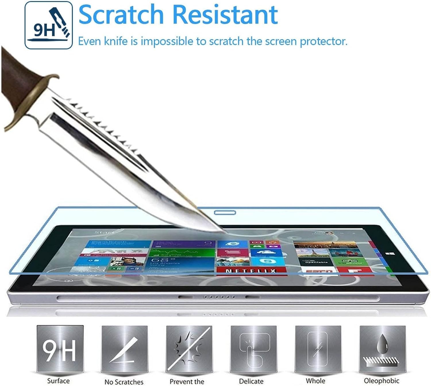 Tempered Glass Screen Protector for Microsoft Surface Pro 6-5-4, HD Clear, Scrat