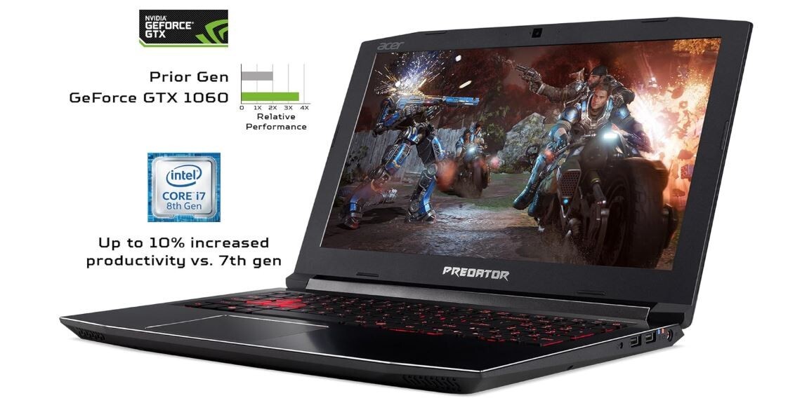 Acer Predator Helios 300 Gaming Laptop, i7-8750H, GTX 1060, 16GB DDR4, 256GB SSD
