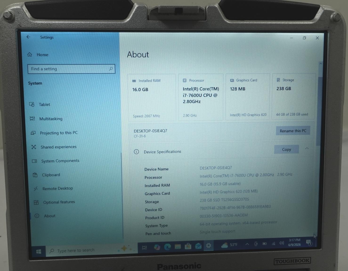 Panasonic Toughbook CF-31 Core i7-7600U 2.8GHz 16GB 256GB SSD
