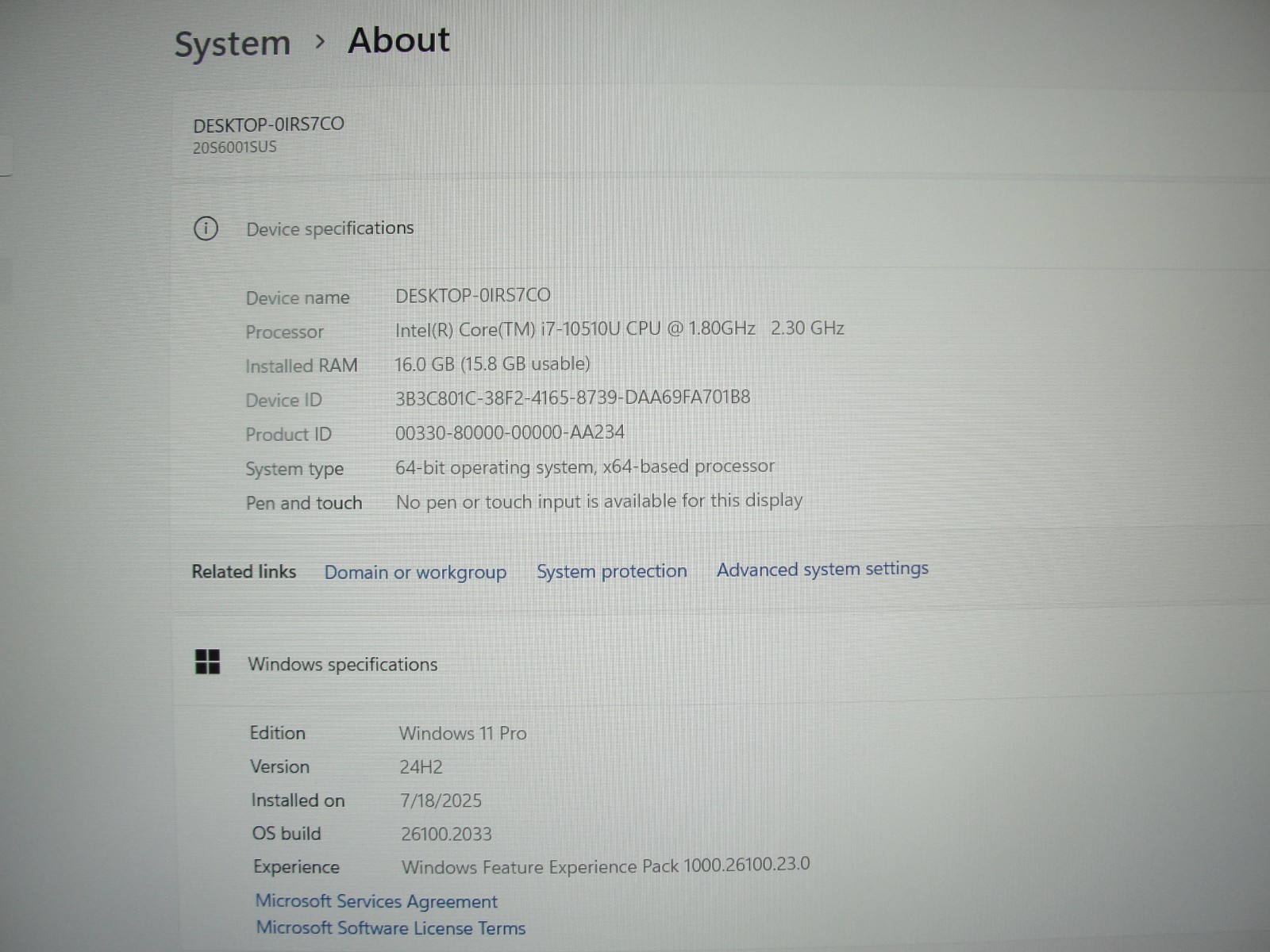 Lenovo ThinkPad E15 Gen 1 15.6” FHD Intel Core i7-10510U 1.8GHz 16GB 256GB SSD