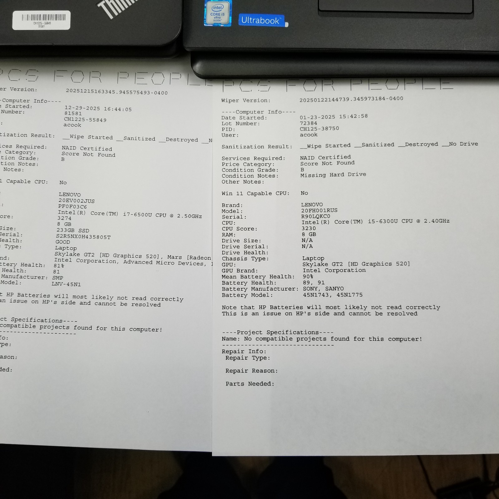 Lot of 6 Lenovo ThinkPad IdeaPad Laptops Mixed Model and Specs *See Description*