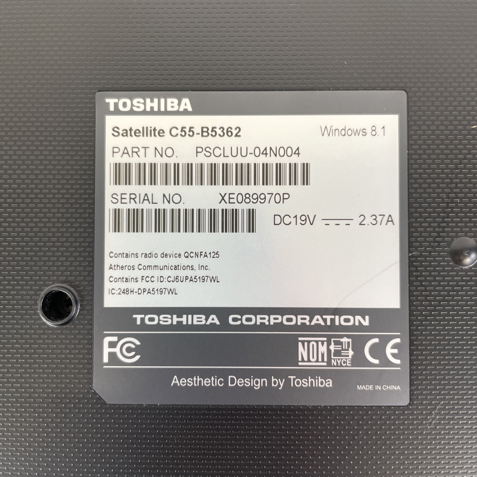 Toshiba Satellite C55-B5362 Core i3-4005U 1.7G CPU 4GB RAM 500GB HDD Windows 10