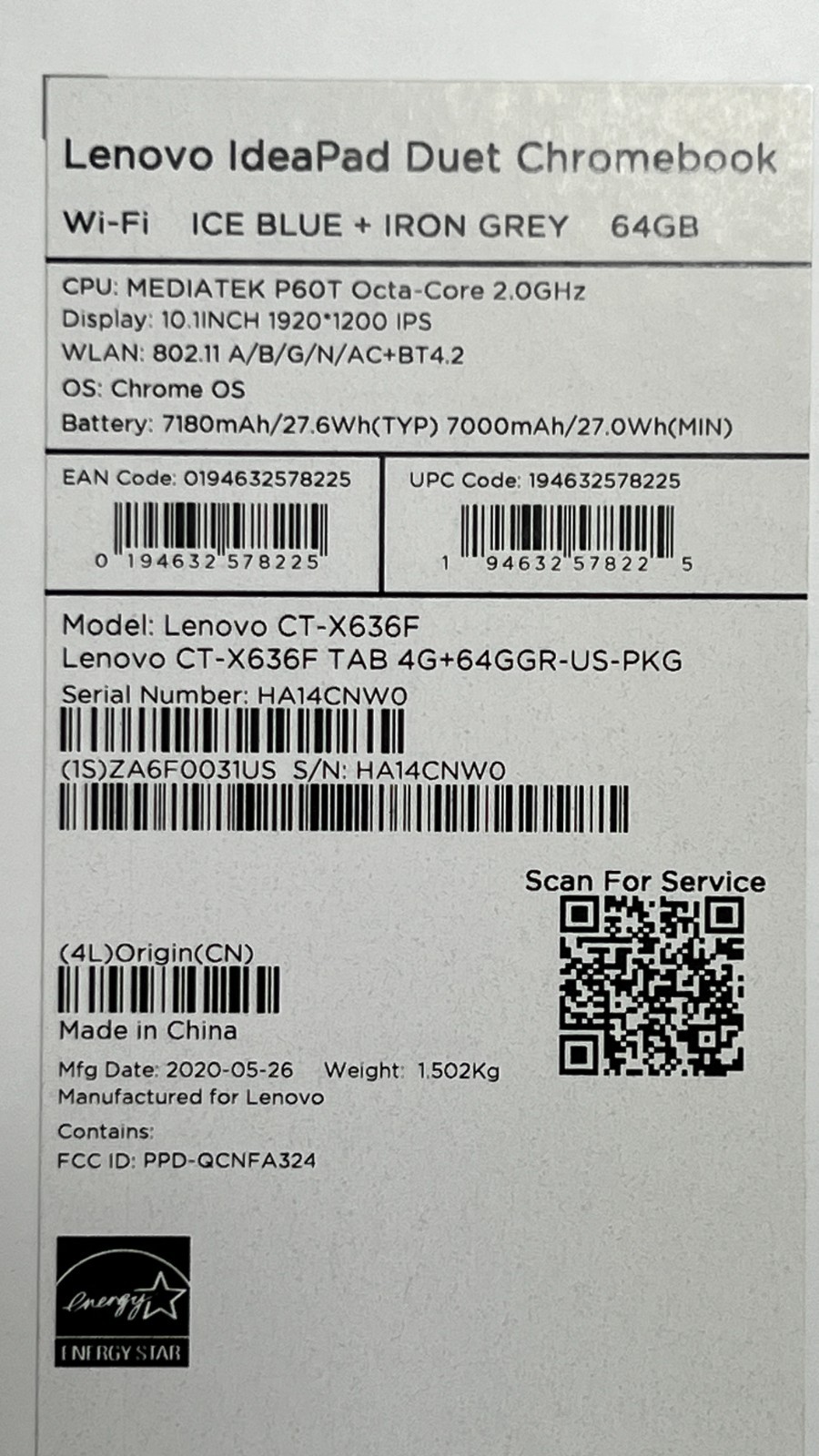 Lenovo IdeaPad Diuet Chromebook CT-X636F 10.1″ (64GB) – Ice Blue + Iron Grey