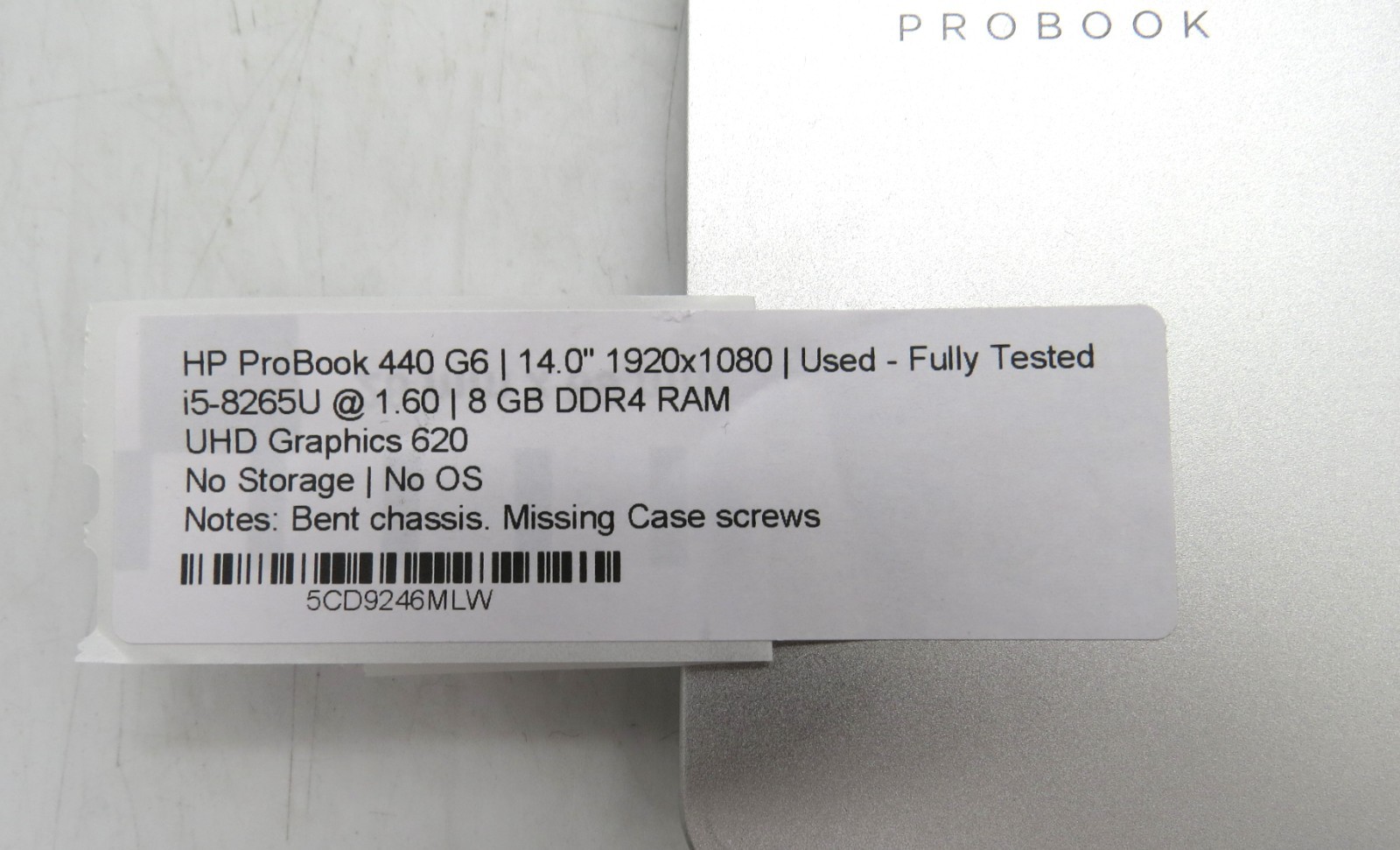 HP ProBook 440 G6 | i5-8265U @ 1.60GHz | 8GB RAM | No SSD/OS/AC