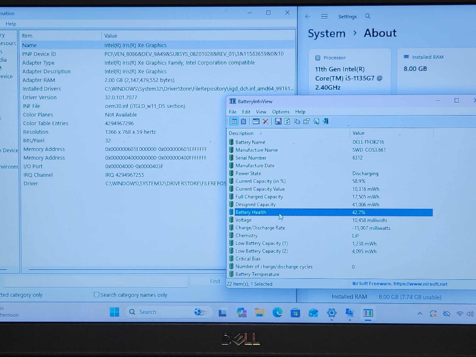 Dell Latitude 3420 14” Intel i5-1135G7 2.40GHz 8GB RAM 256GB SSD W11P *READ*