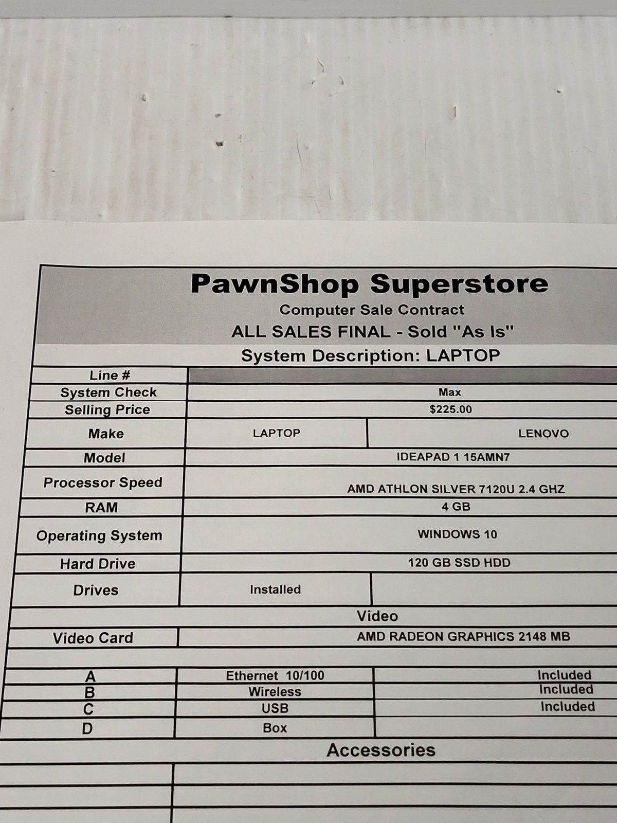 (N92479-1) Lenovo IdeaPad 1.15 AMN7 Laptop