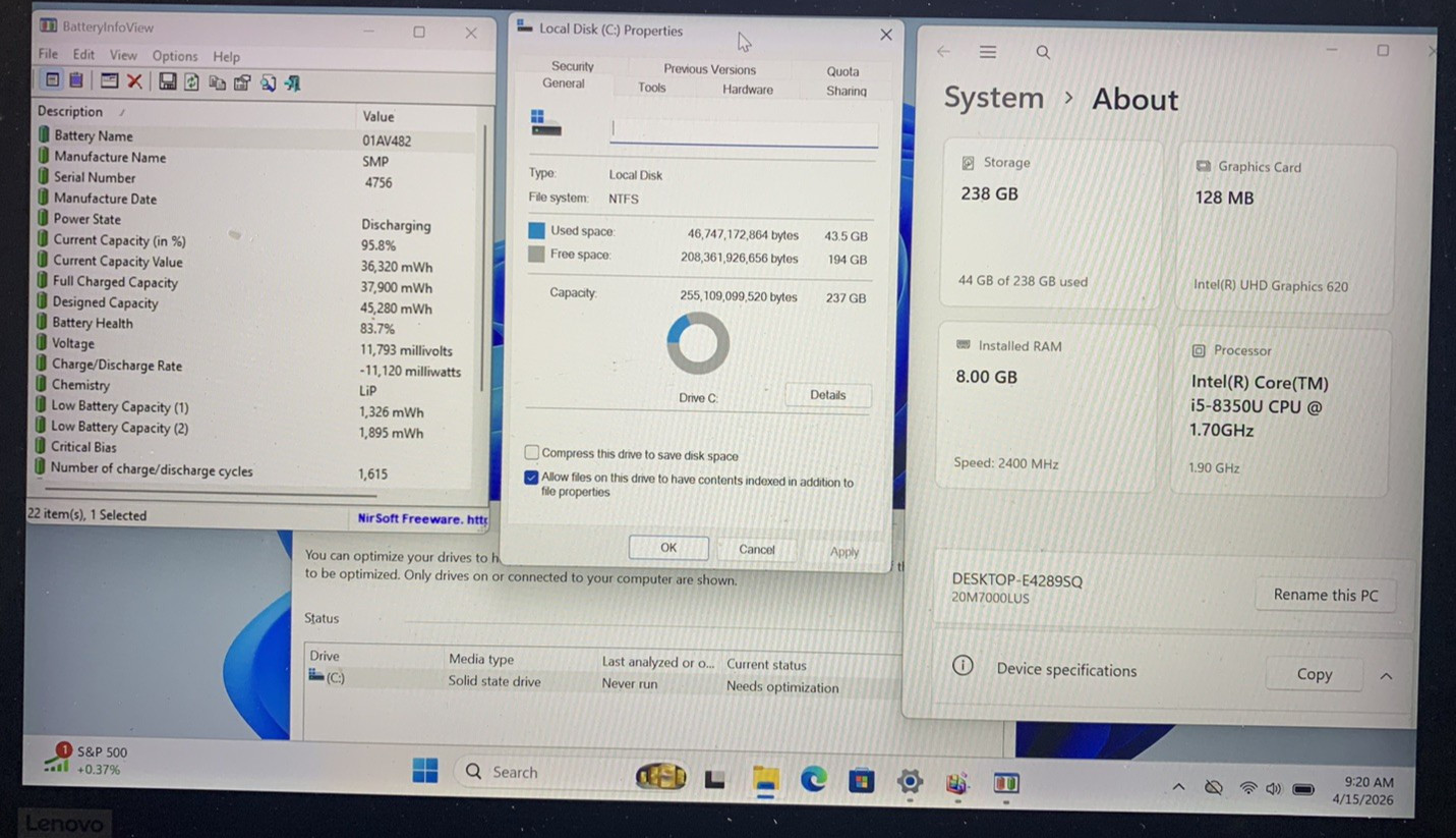 Lenovo ThinkPad L380 Yoga Intel Core i5-8350U@1.70GHz 8GB DDR4 RAM 256GB SSD