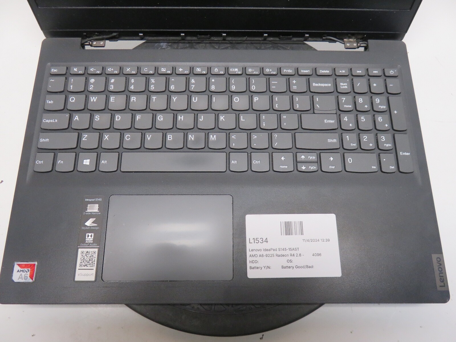 Lenovo IdeaPad S145-15AST AMD A6-9225 Radeon R4 4GB NO HDD No Batt