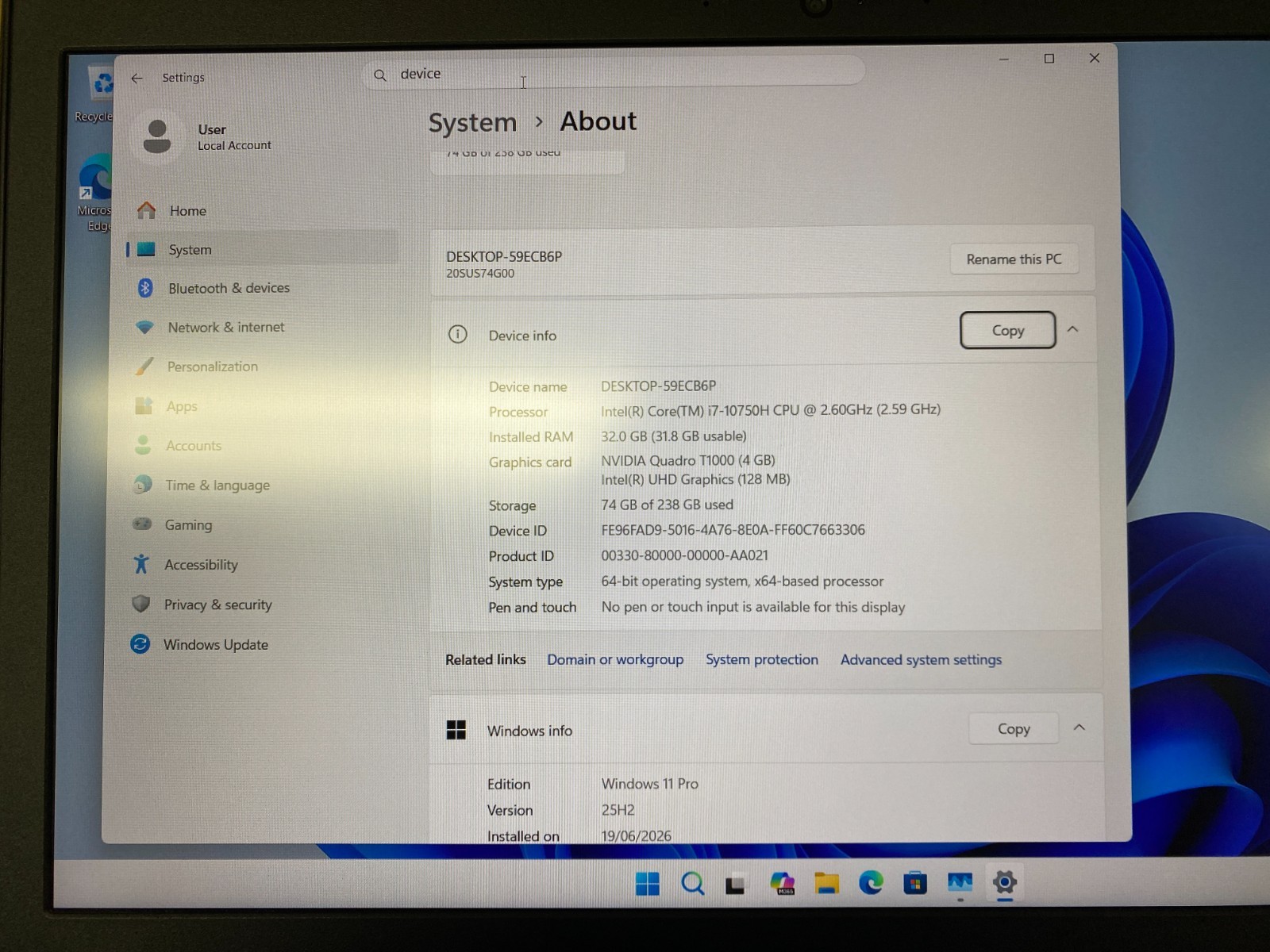 Lenovo ThinkPad P15 Gen 1 – i7‑10750H | 32GB RAM | Quadro T1000 | 15.6″ FHD