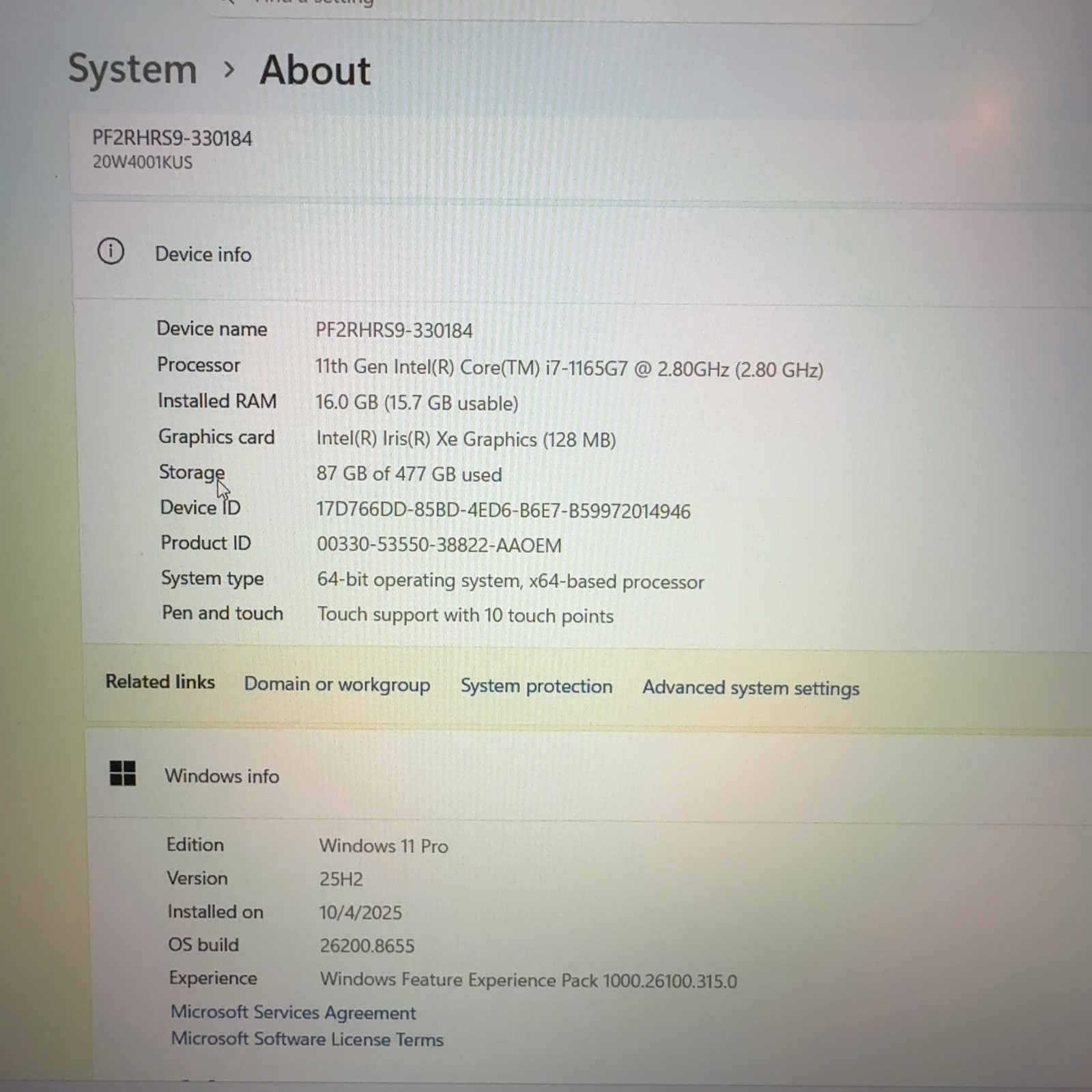 Lenovo ThinkPad T15 Gen 2i i7-1165G7 16GB RAM 512GB NVMe SSD Win 11 Pro