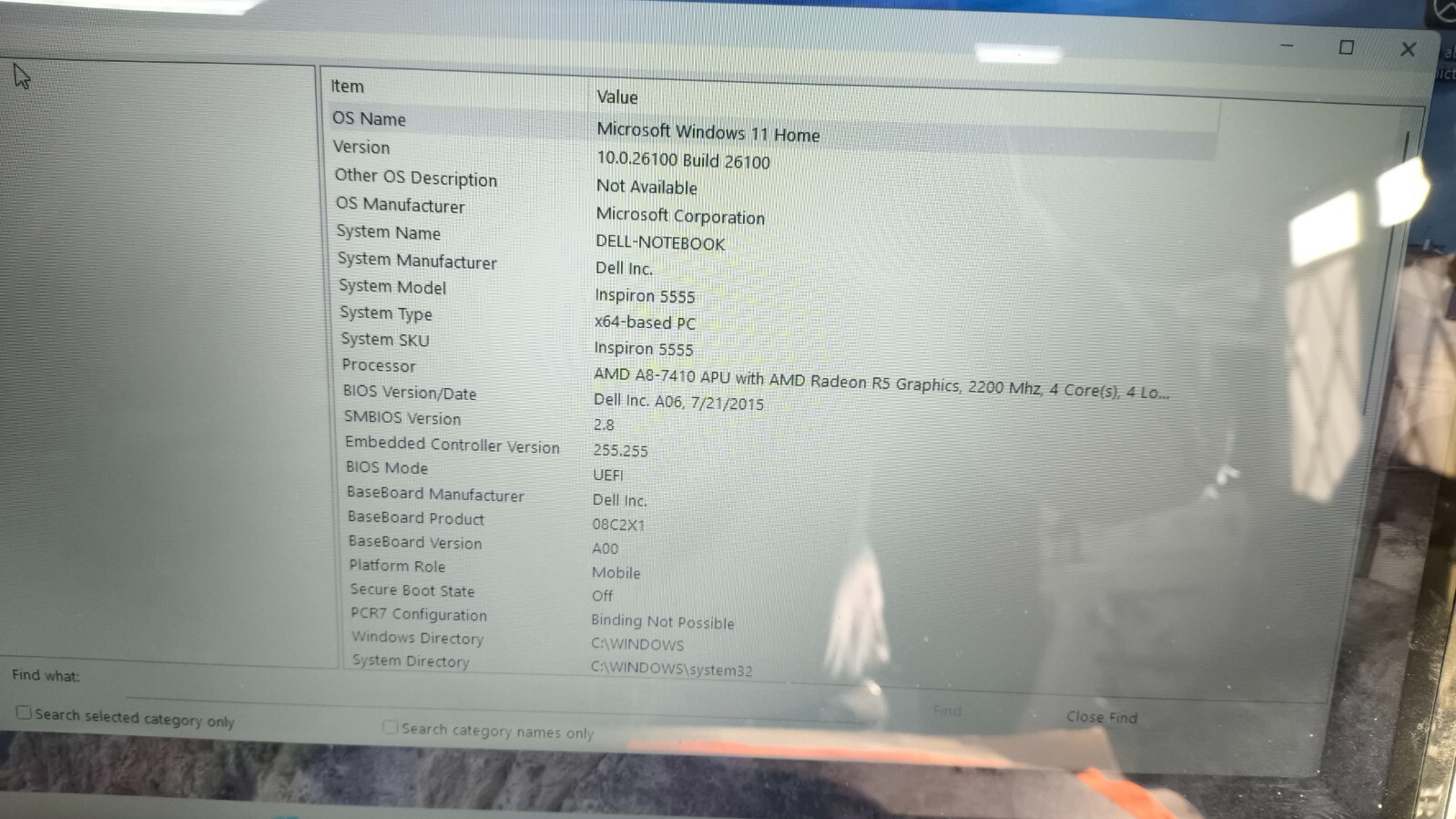 Dell Inspiron 5555 15″ Amd- A8-7256 6GB / 256 Gb SSD DVD Win11 home