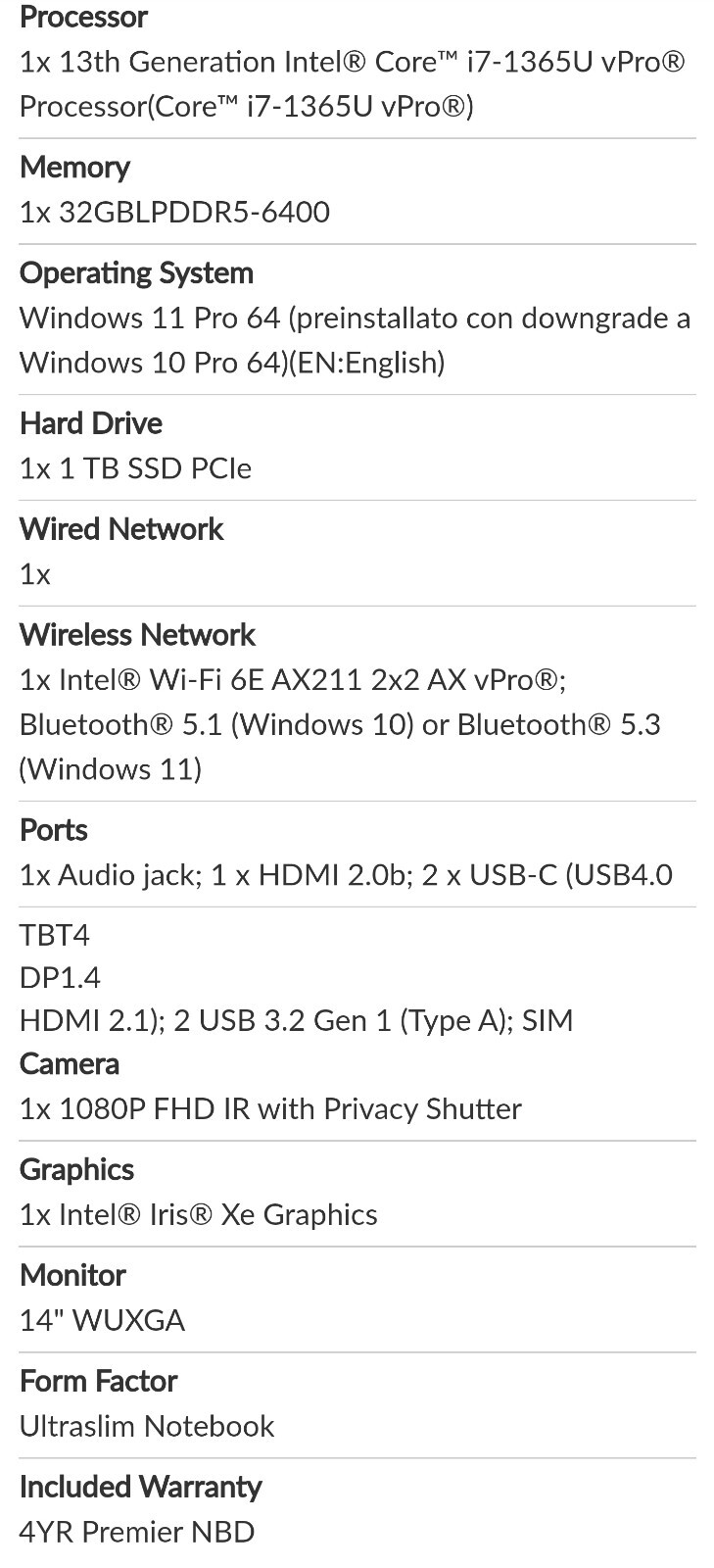 Lenovo ThinkPad X1 Carbon Gen 11 14″ i7-1365U Touch, 32GB RAM 1TB SSD, 2028 WTY