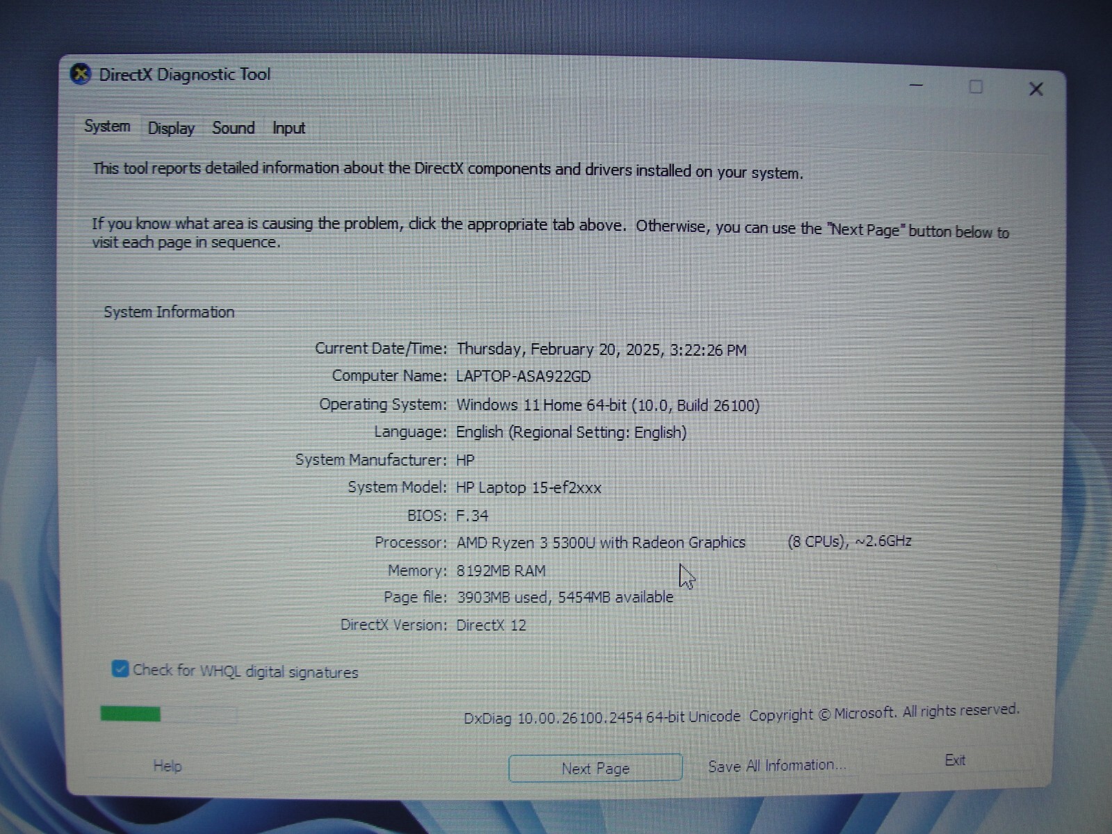 HP 15-EF2033DX 15.6” HD AMD Ryzen 3 5300U 2.6GHz 8GB SSD Reset 256GB- Charger
