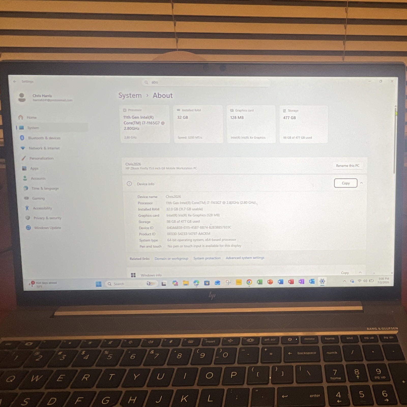 HP ZBook Fury G8 15.6″ i7-1165G7 32GB 477GB SSD Win 11 Pro Silver