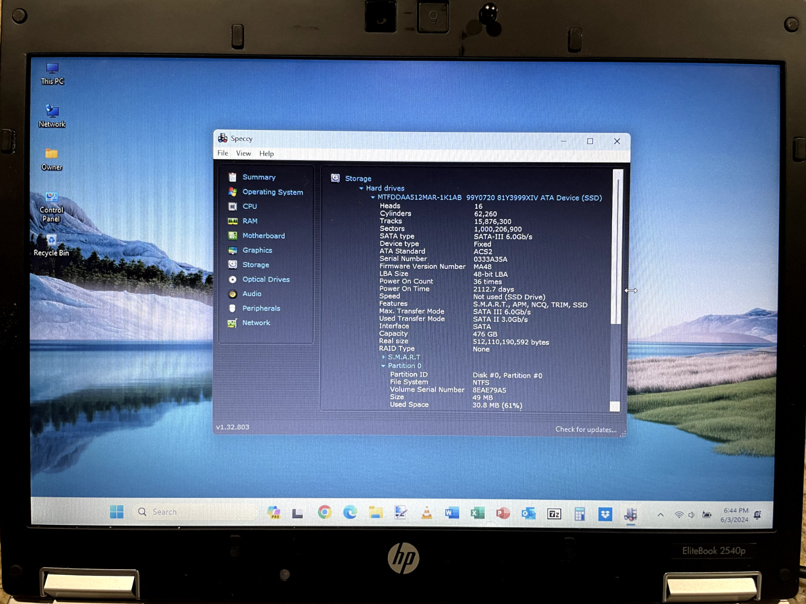 HP Elitebook 2540p Laptop Intel i7 2.13GHz Windows 10 Pro 512GB SSD Office Pro