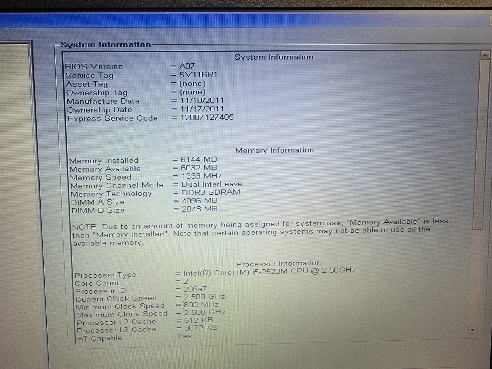DELL LATITUDE E6320 LAPTOP – NO HDD OR BATTERY – FOR PARTS