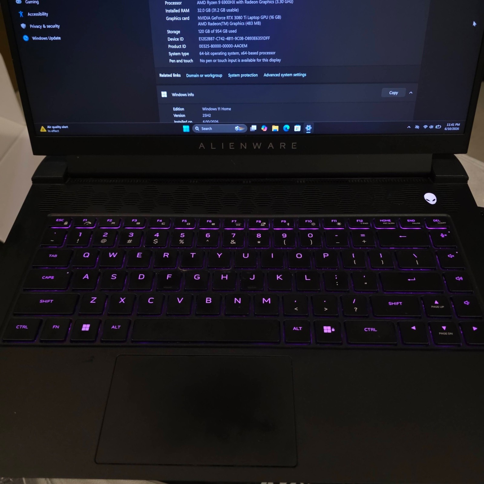 Alienware M15 R7 240Hz 1440P Ryzen 9 6900HX 32GB 1TB RTX 3080Ti 150W 16G DDR6