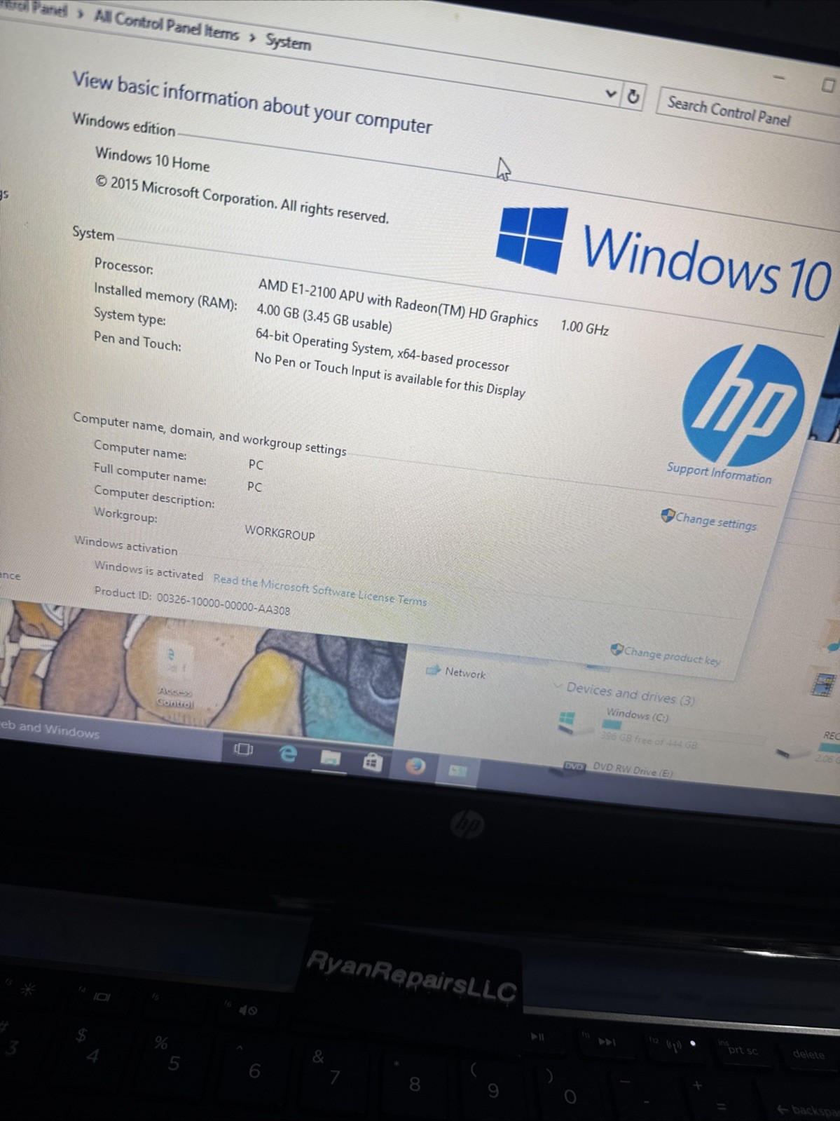 HP 15-g019wm 15.6″ 4Gb Ram 500GB HD AMD E1-2100 Windows 10 Laptop