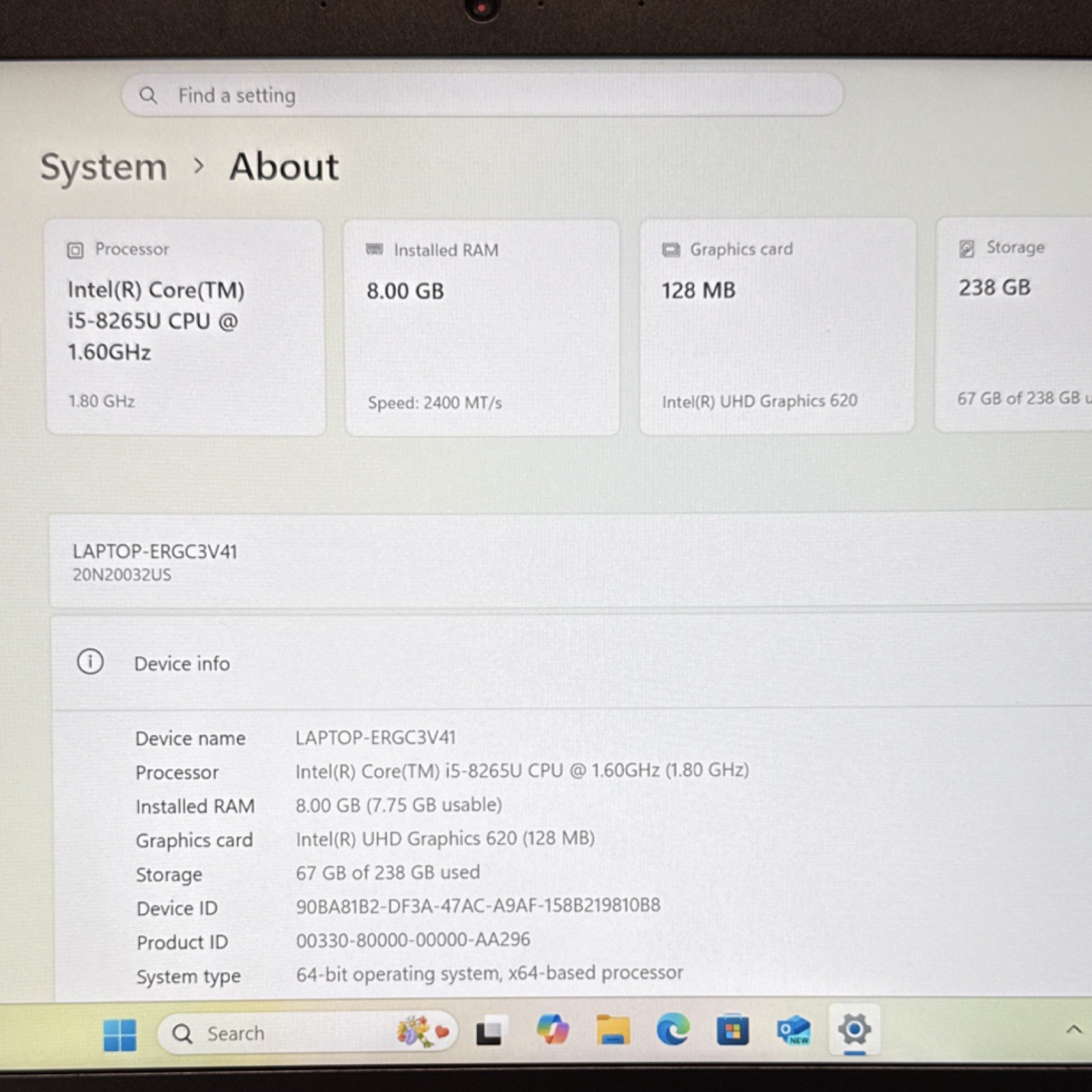 Lenovo ThinkPad T490 14″ Intel Core i5-8265U, 8GB RAM, 256GB Storage, Win 11 Pro