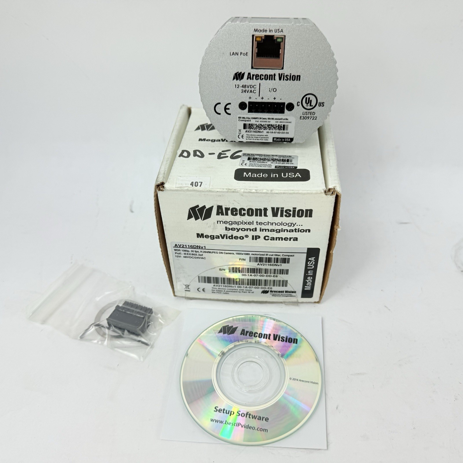Arecont Vision AV2116DNv1 MegaVideo Camera H.264 + MPL33-12A Lens – New Open Box