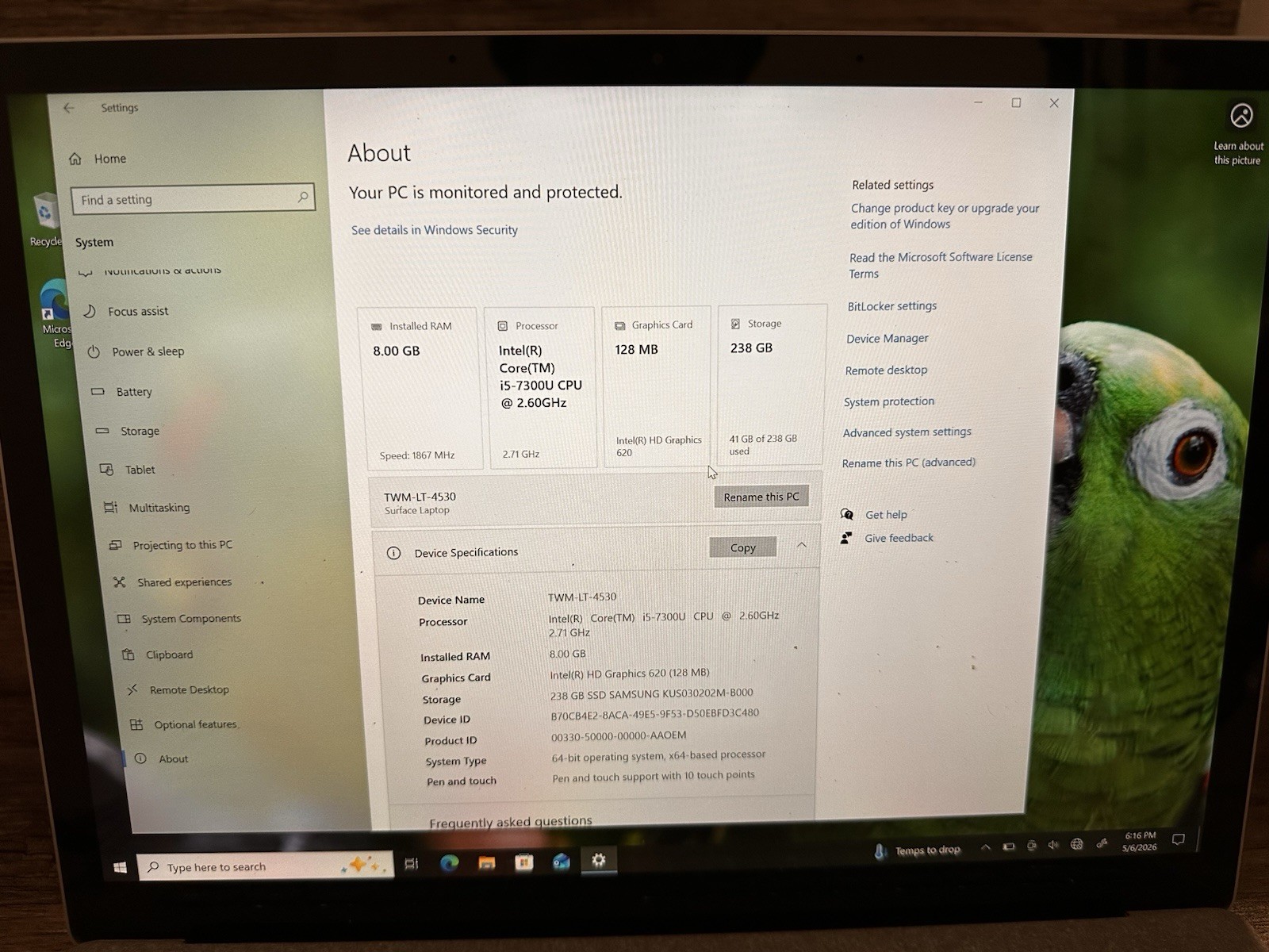 Microsoft Surface Laptop 1769 i5 7300U 256GB SSD 8GB RAM Touch Screen +Charger