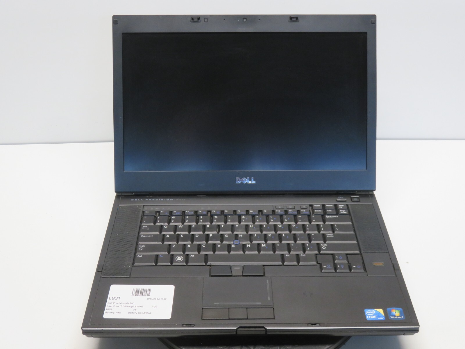 Dell Precision M4500 Intel Core i7 Q840 1.87GHz 4GB 500 GB WIN XP No Bat