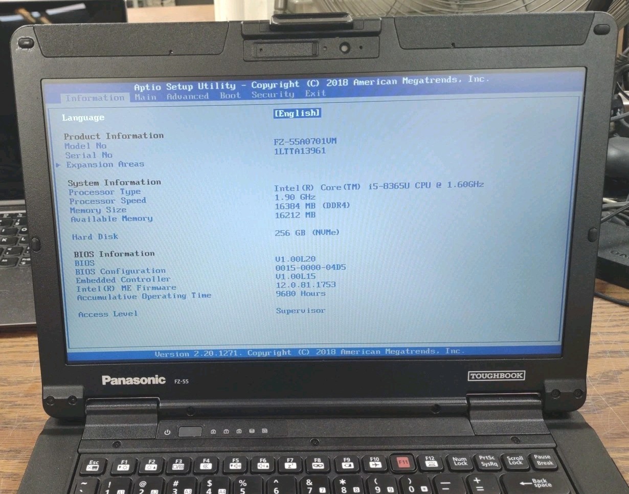 Panasonic Toughbook FZ-55 14″ W/ i5-8365U 16GB, 256GB, DVD. NON Touch!