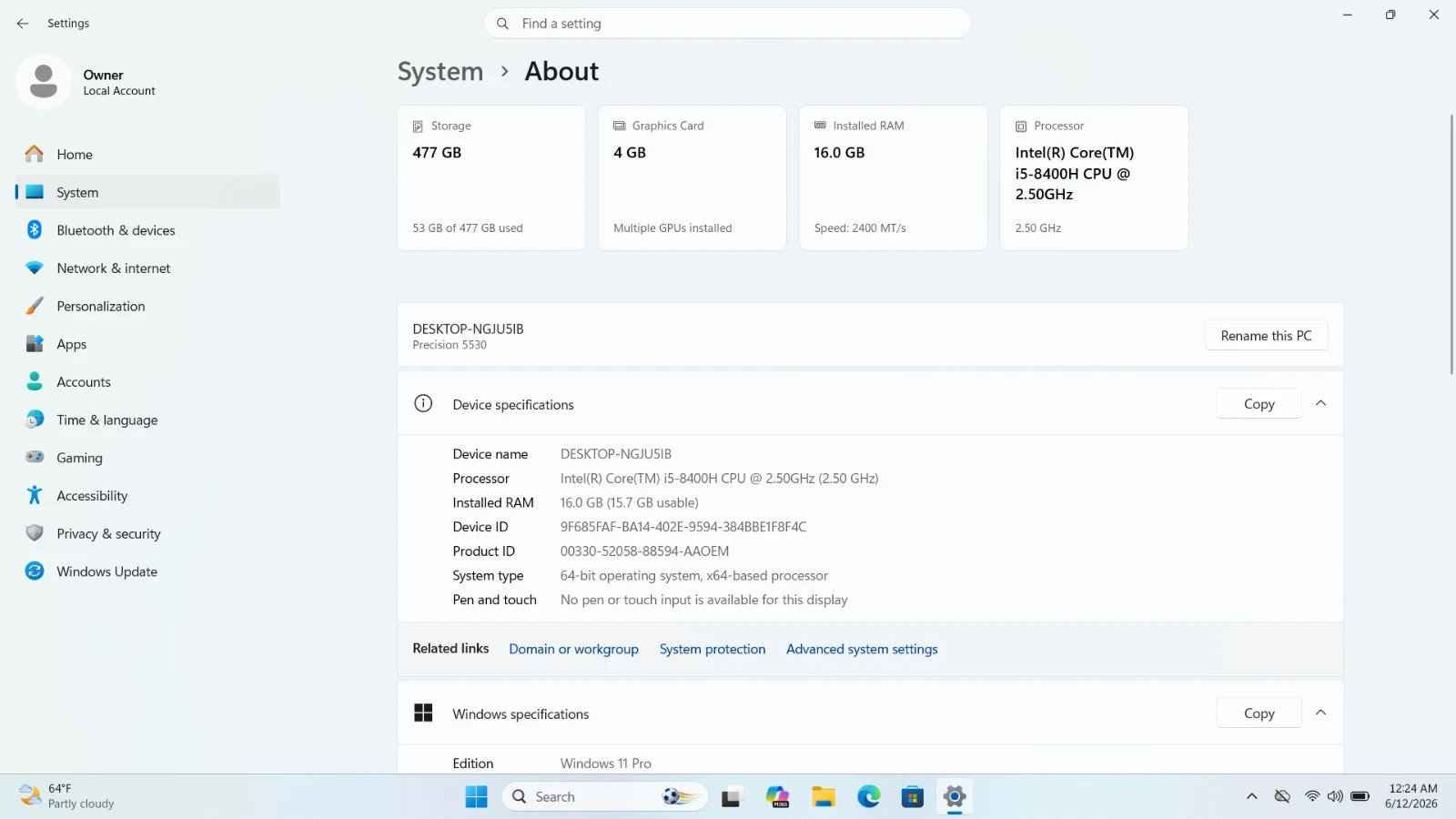 Dell Precision | INTEL i5 | 16GB RAM | 512GB NVME | NVIDIA P2000 | WIN 11 PRO