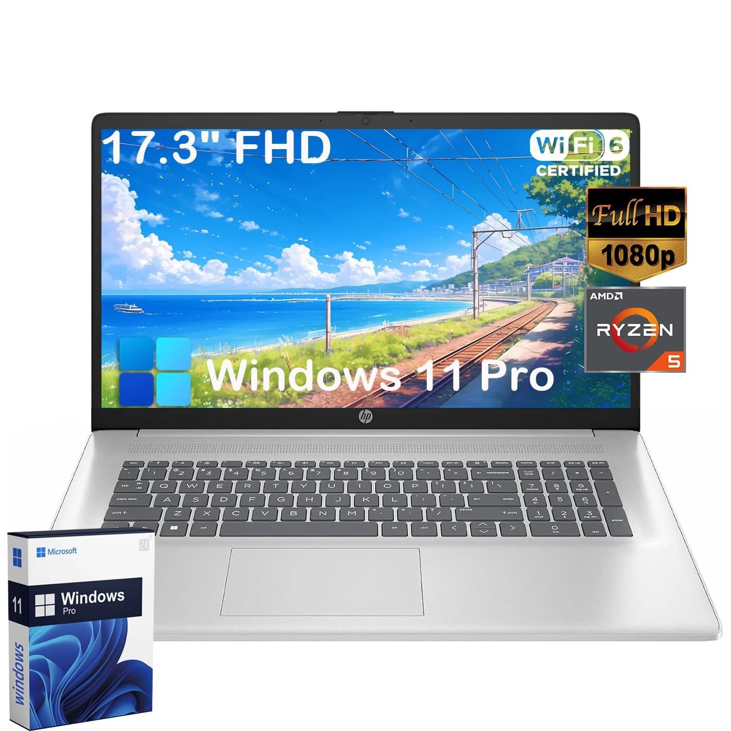 2025 HP 17.3″ Laptop,AMD Ryzen 5 7430U (6-core),16GB 512GB SSD+Win11Pro
