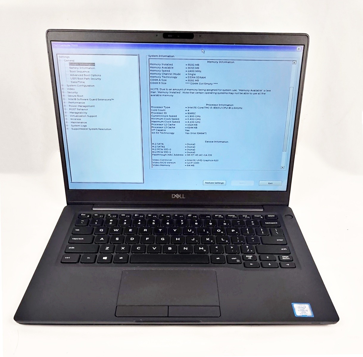 Dell Latitude 7300 13.3″ Laptop i5-8365U 1.90GHz 8GB RAM