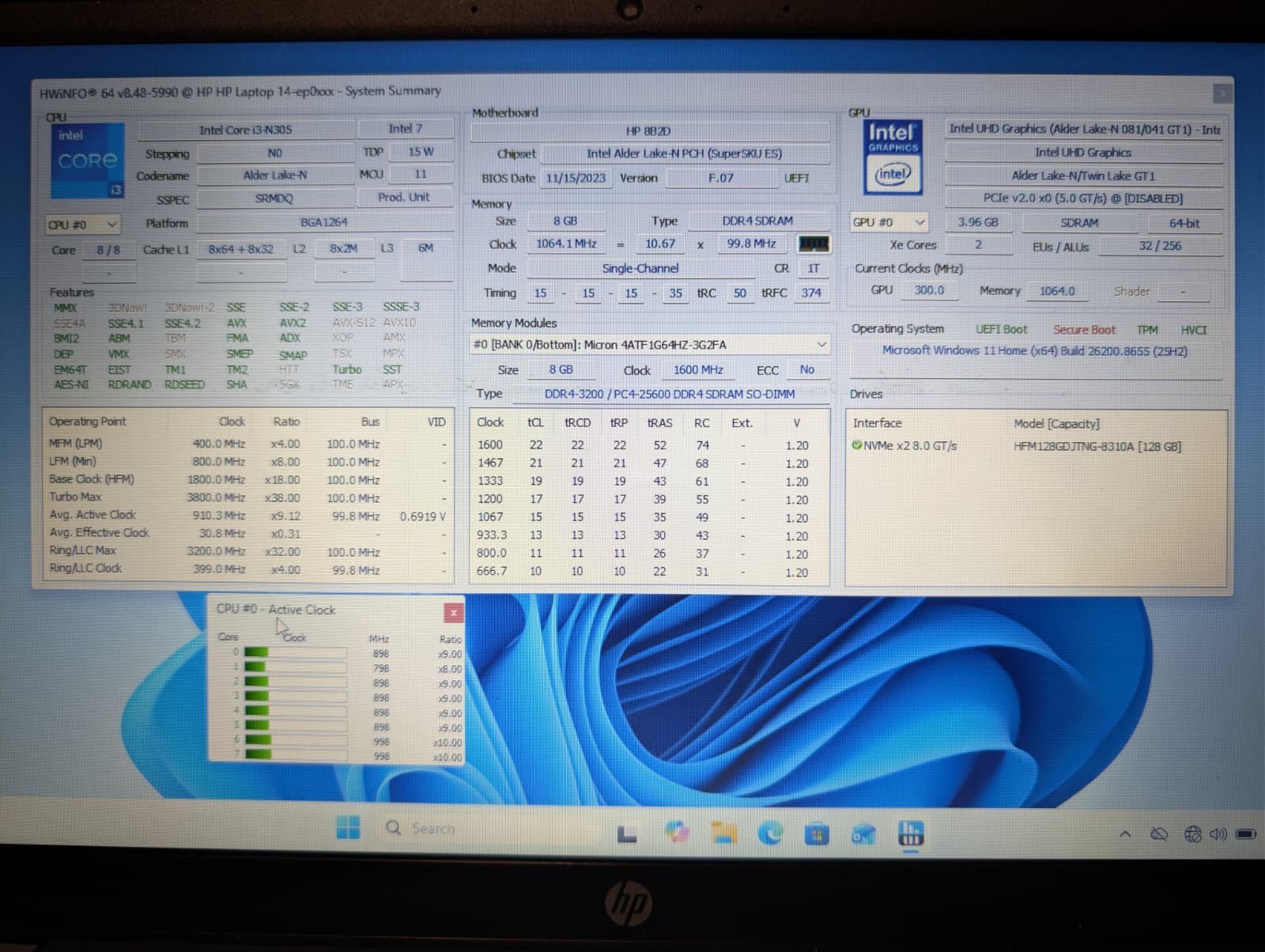 HP Laptop 14-EP | Intel i3 N305 8GB RAM 128GB NVMe SSD | Windows 11