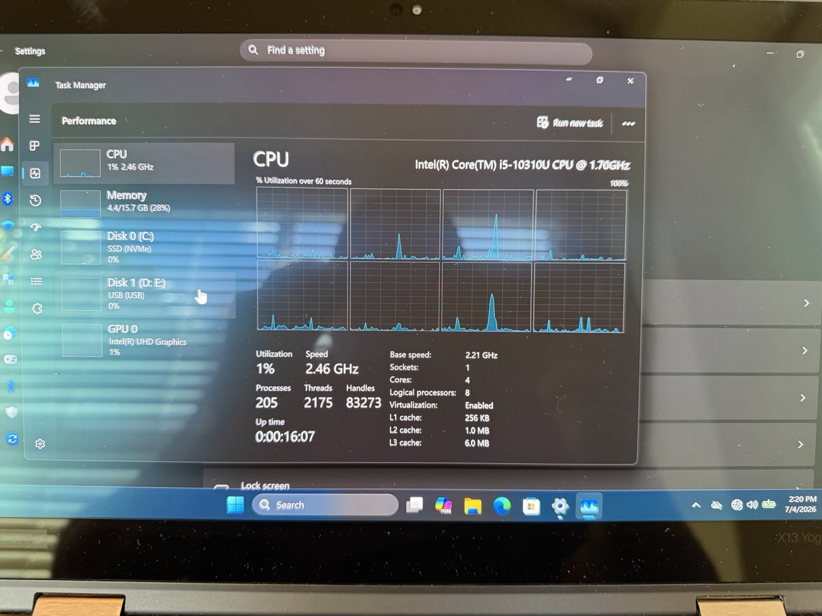 LENOVO THINKPAD X13 YOGA X1 1ST GEN CORE I5-10310U 16GB RAM 256GB 2 IN 1 13 IN