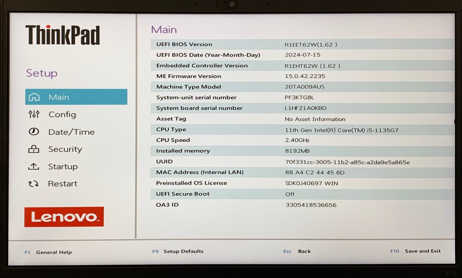 Lenovo ThinkPad E14 Gen 2 14″ Laptop i5-1135G7 8GB RAM 256GB NVMe, As Is