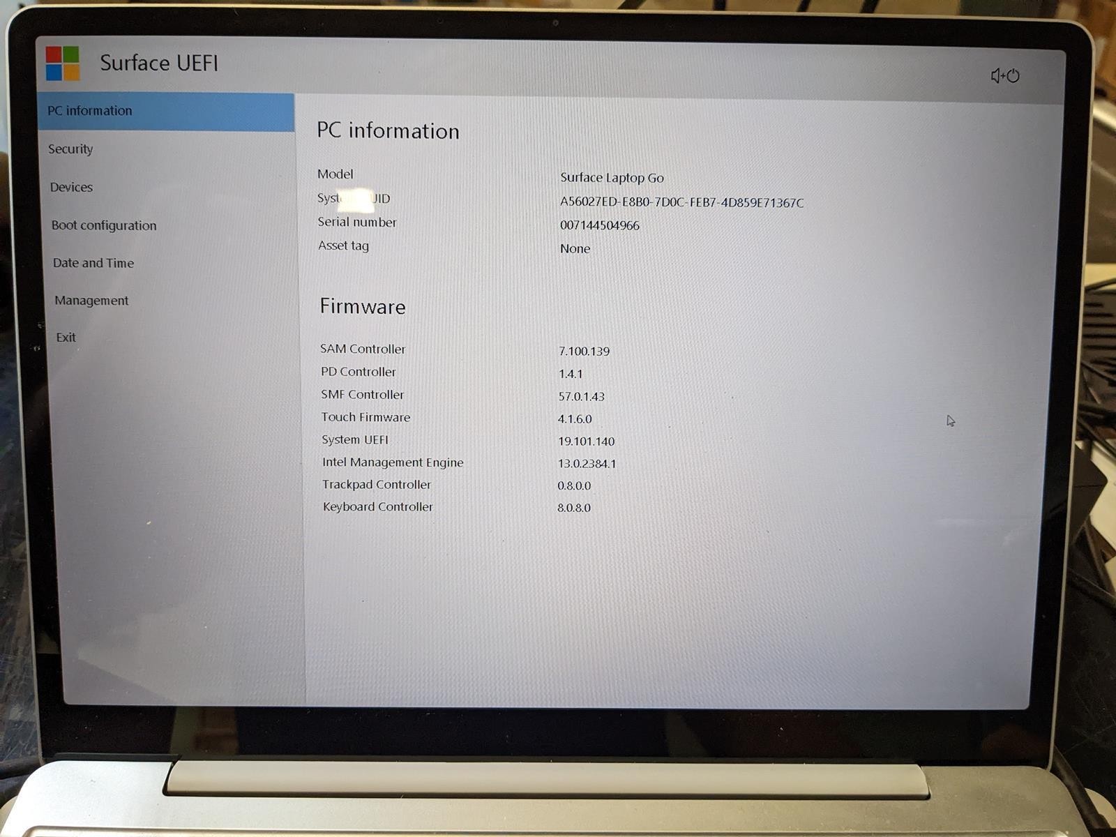 MICROSOFT SURFACE LAPTOP GO (1943) i5-1035G1 @ 1.0GHz, 4GB RAM, 64GB SSD
