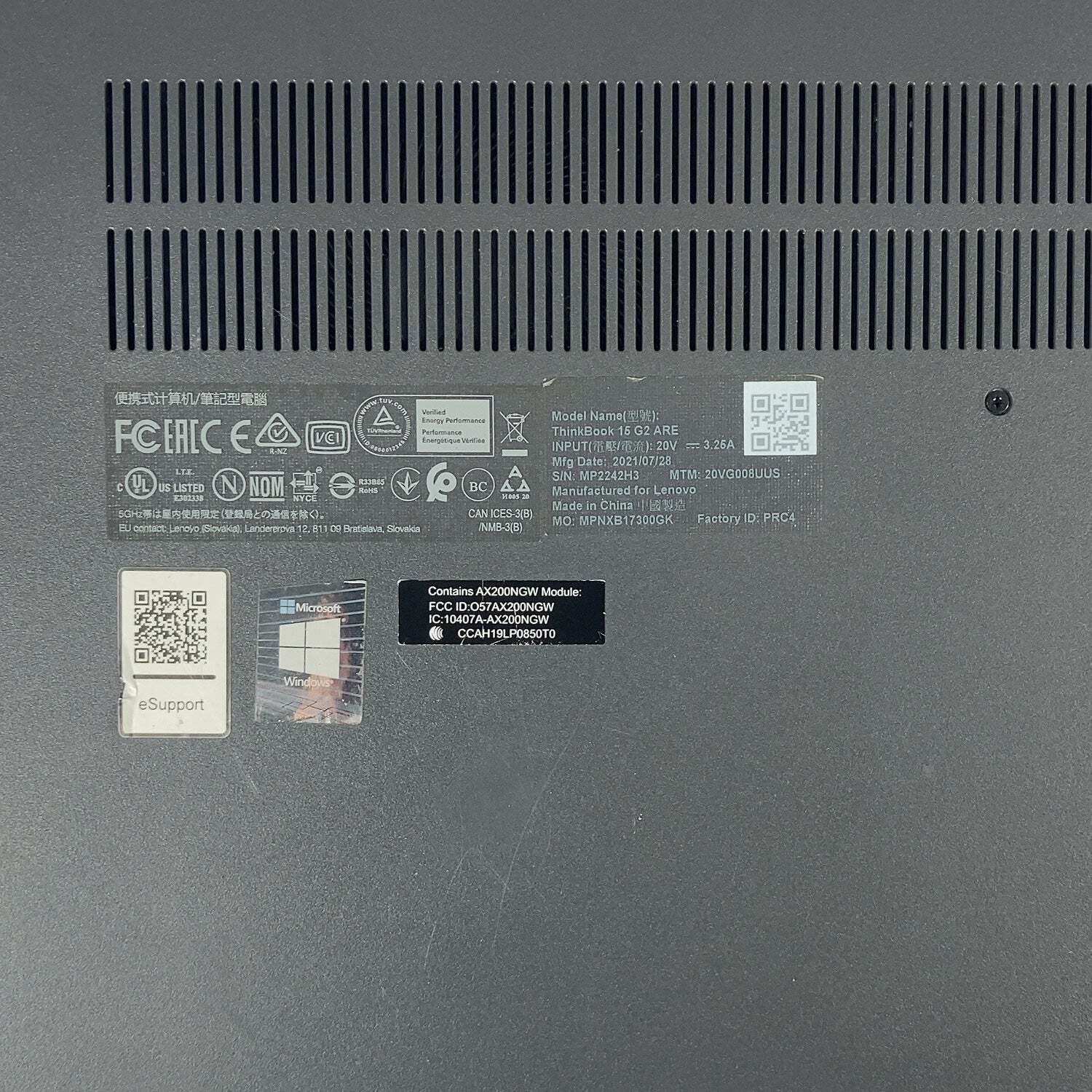 Lenovo ThinkBook 15 Gen 2 ARE Ryzen 5 4600U 2.1GHz 8GB RAM NO HDD NO CHARGER