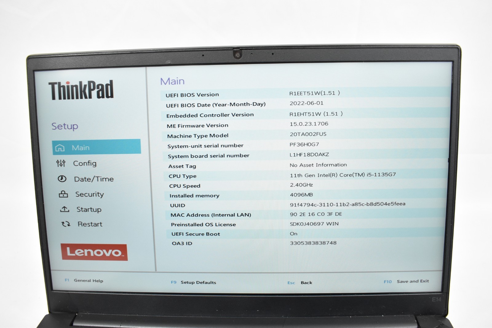 Lenovo ThinkPad E14 Gen 2 i5-1135G7 2.4GHz 4GB No HD No OS Parts or Repair