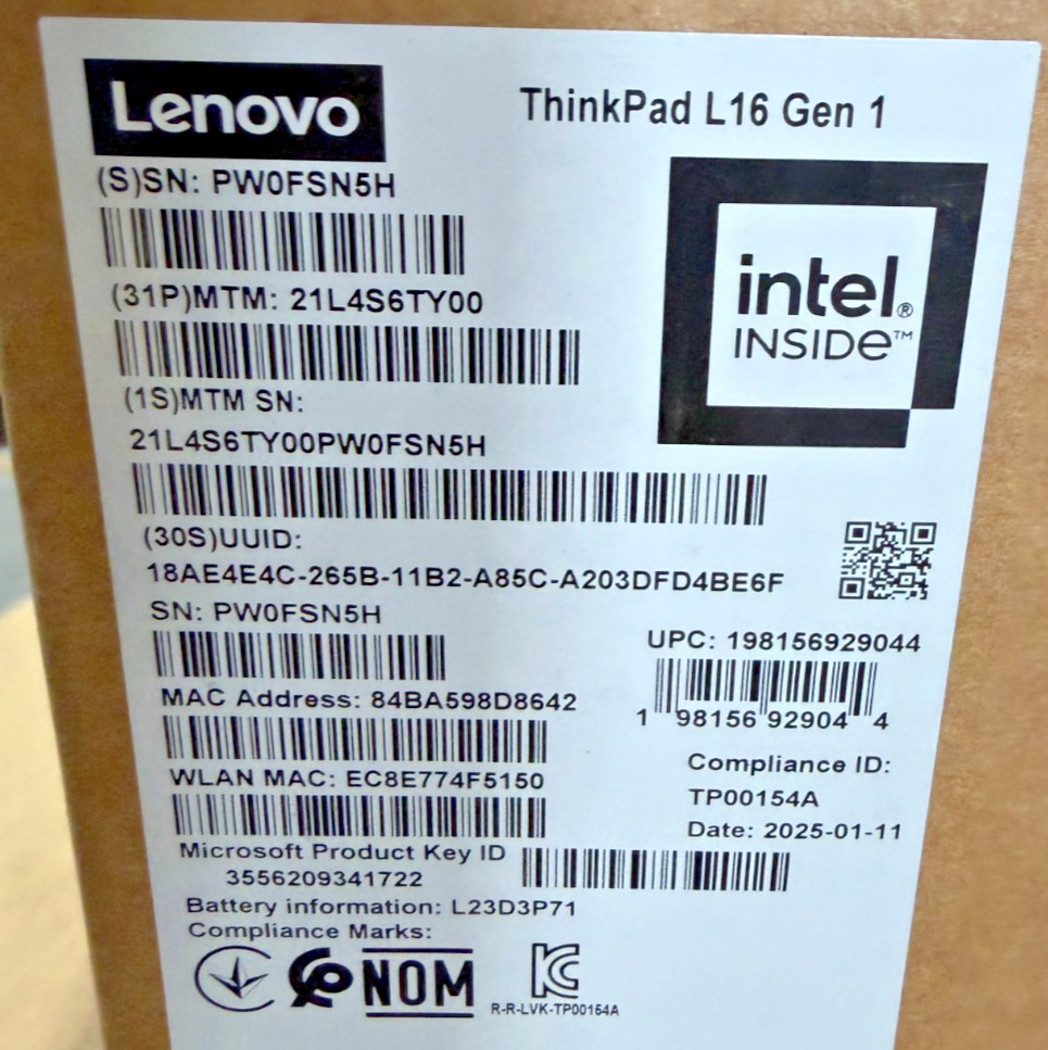 Lenovo ThinkPad L16 Gen 1 – 16″ Core Ultra 7 165U V Pro 16GB 512GB NVMe WUXGA