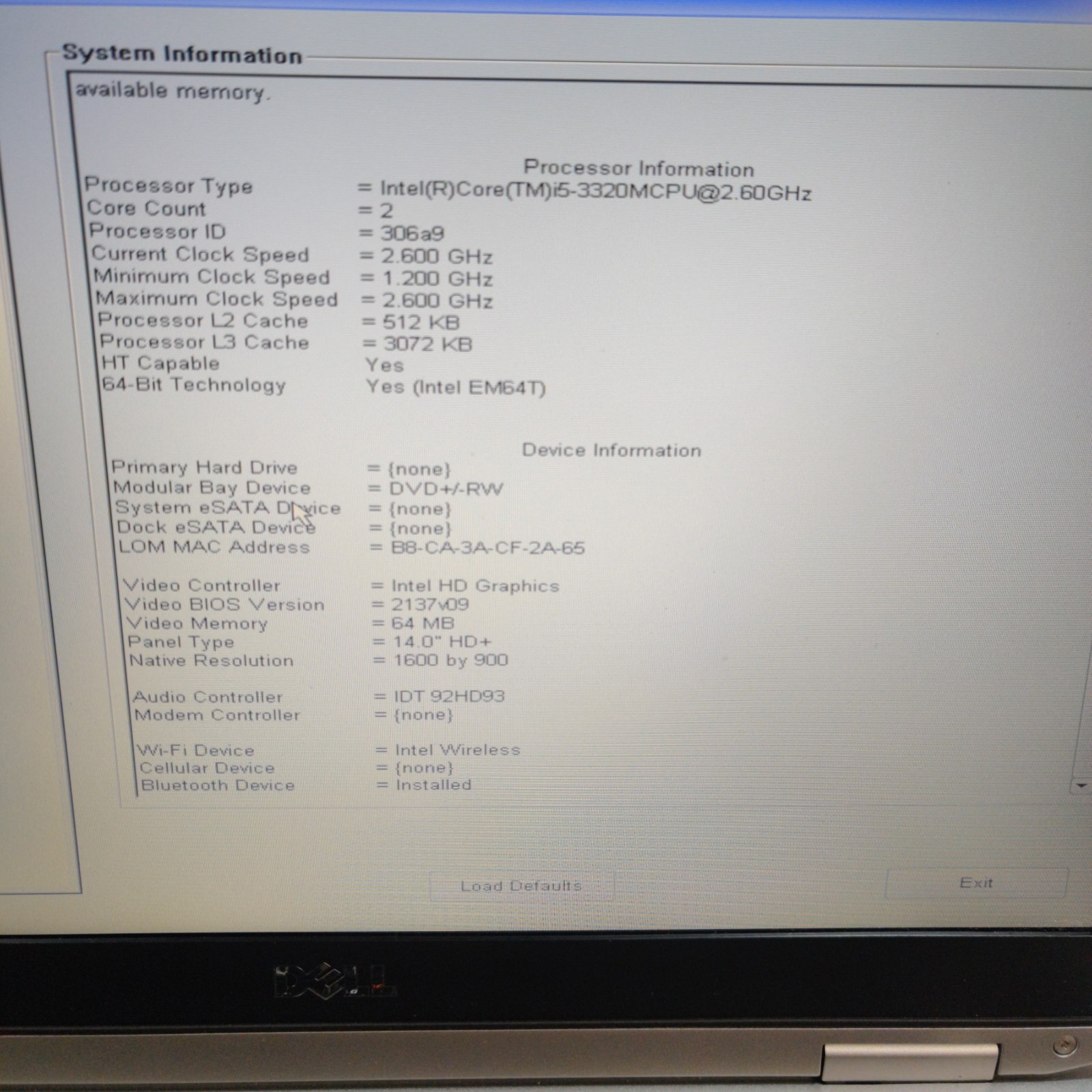 Dell Latitude E6430 14″ i7-3320M 2.60GHz 4GB RAM NO HDD/OS/BATTERY/AC ADAPTER