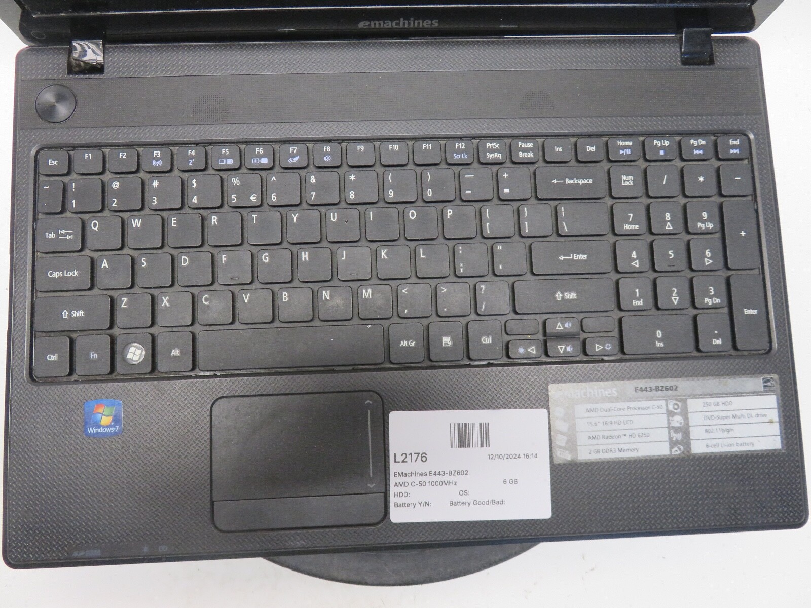 EMachines E443-BZ602 AMD C-50 1000MHz 6 GB NO HDD No Batt READ