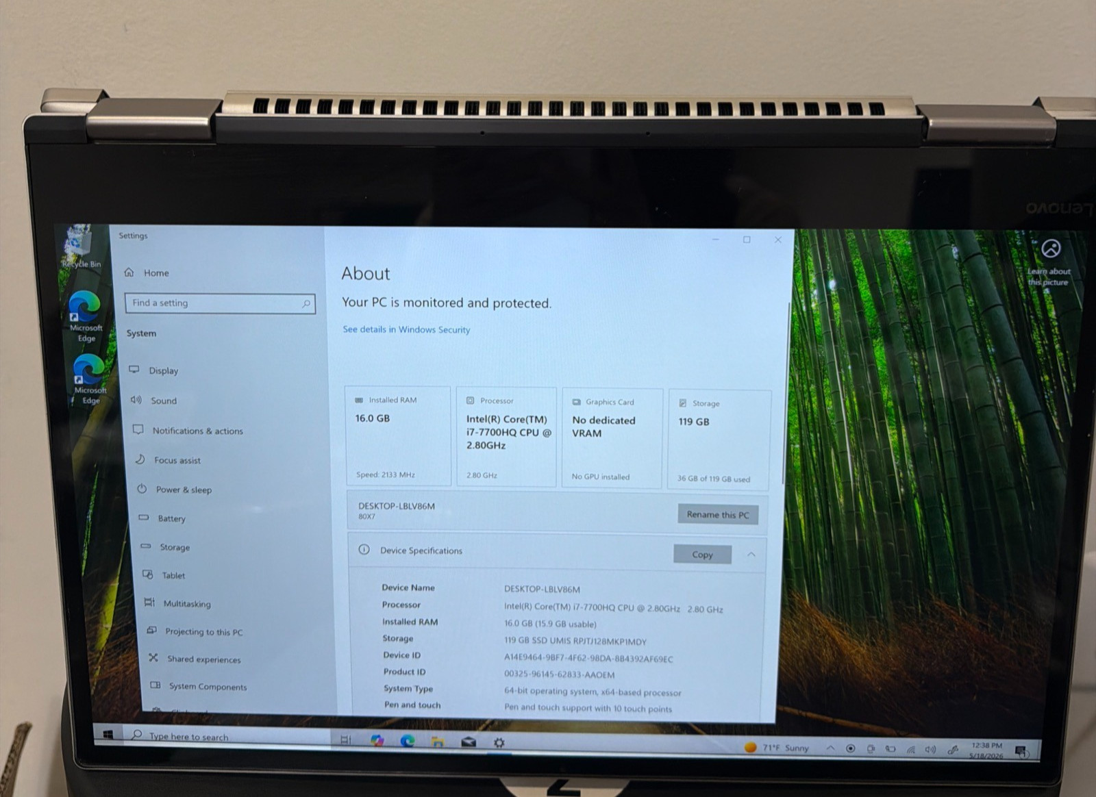 Lenovo Yoga 720-15IKB i7 7700HQ 16GB RAM 256G Win FOR PARTS