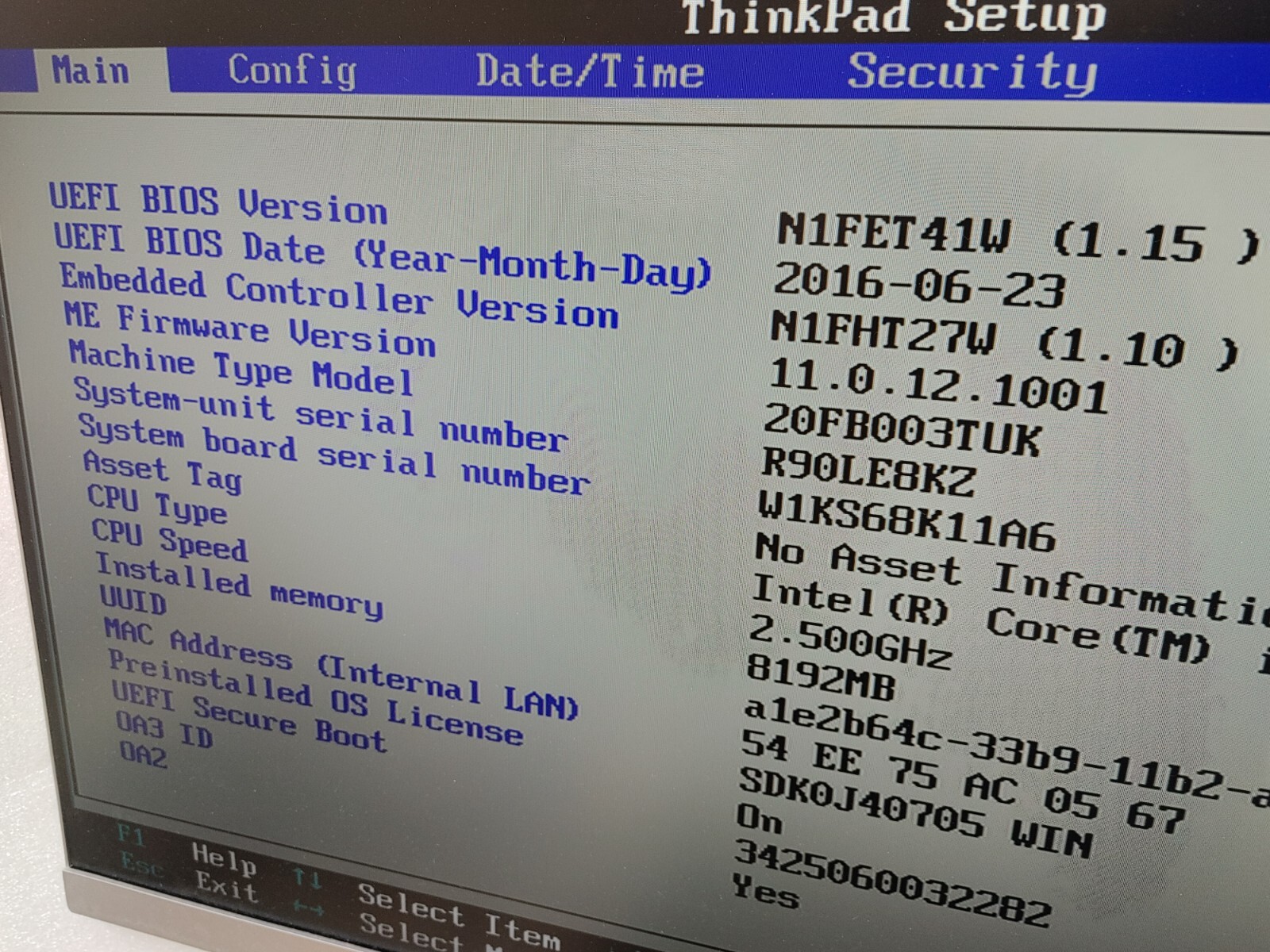 Lenovo ThinkPad Core i7-6500U@ 2.50GHz, NO RAM ,NO HD ( Selling Motherboard)