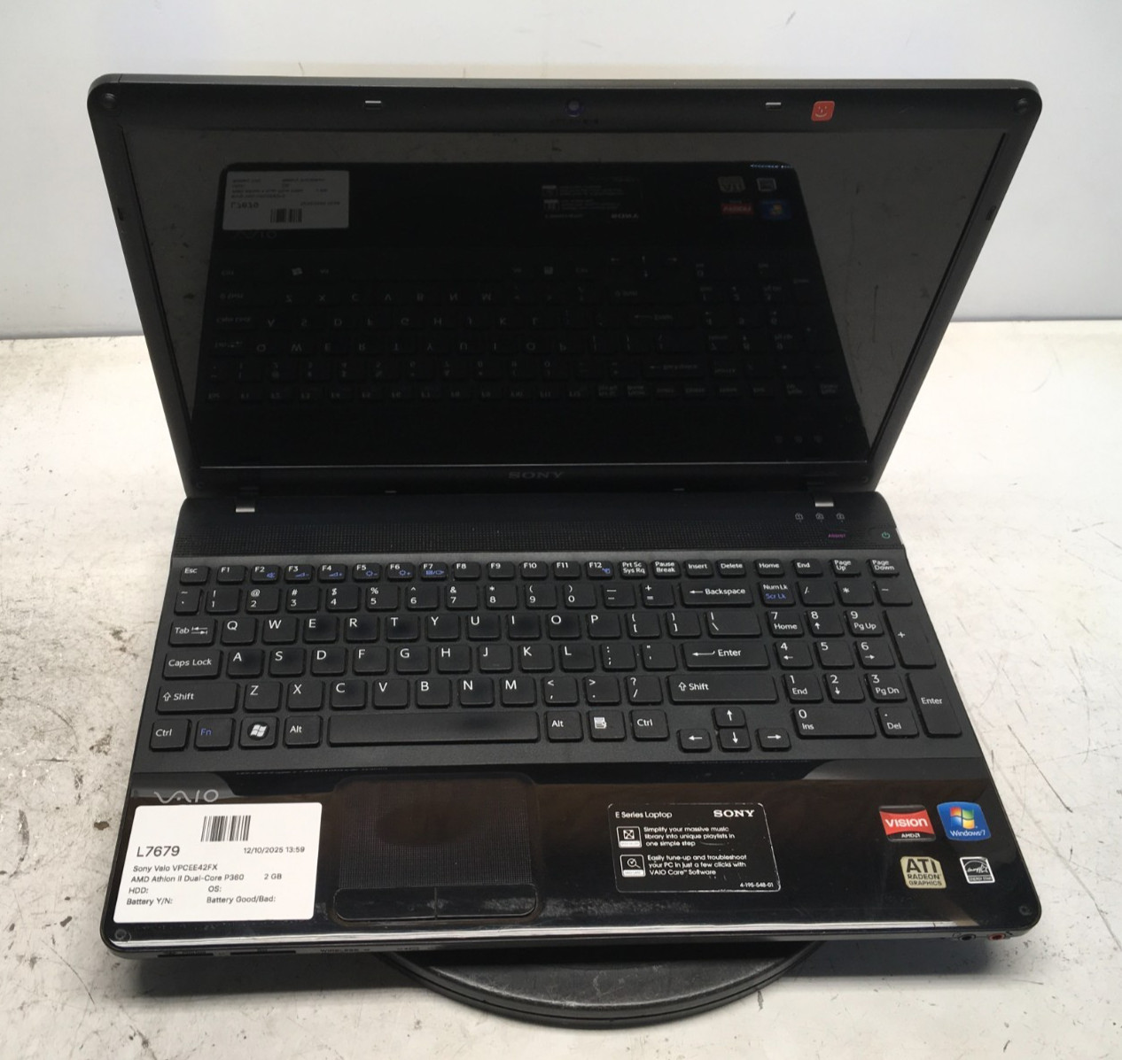 Sony Vaio VPCEE42FX AMD Athlon II Dual-Core P360 2.3GHz 2 GB NO HDD