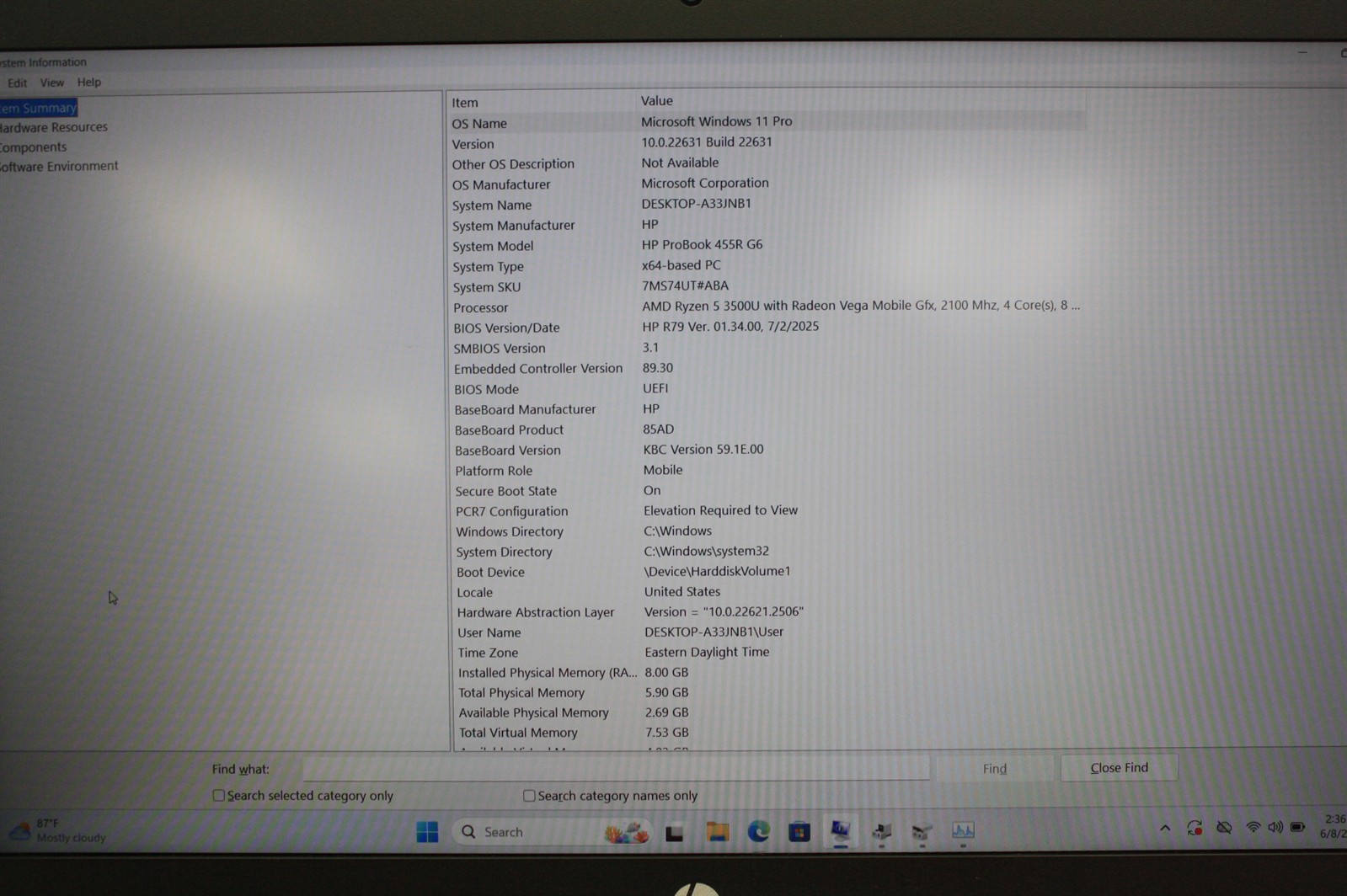 15.6″HP ProBook 455R G6 AMD Ryzen 5 3500U RAM 8GB SSD 128GB/Charger inc