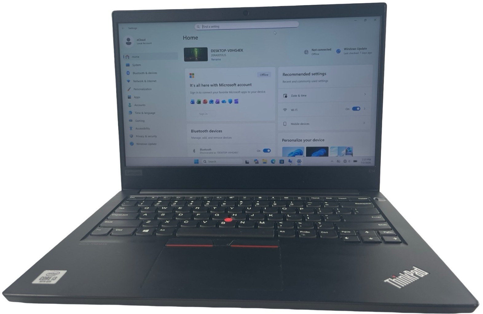 Lenovo ThinkPad E14 14-in Intel i3-10110U 8GB RAM 128GB SSD Win.11 P Ext. bttry