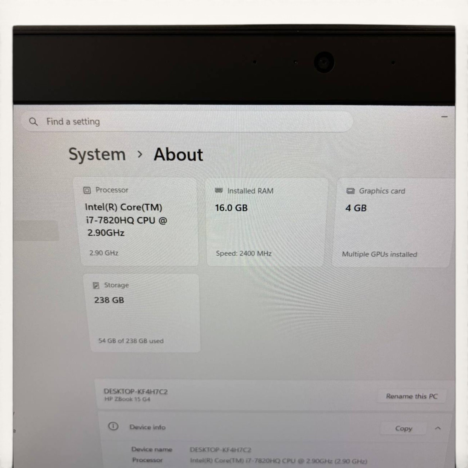 HP ZBook 15 G4 i7-7820HQ 16GB RAM 256GB SSD Quadro M1200 4GB